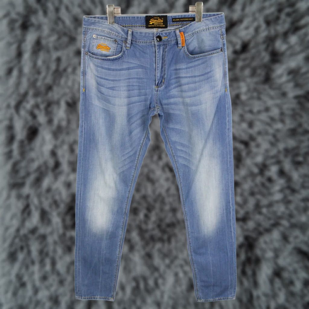 Superdry SUPERDRY Wilson Paperweight Jeans Men's W34/L32 Whiskers Faded Blue Denim Slim Size US 34 / EU 50 - 1 Thumbnail