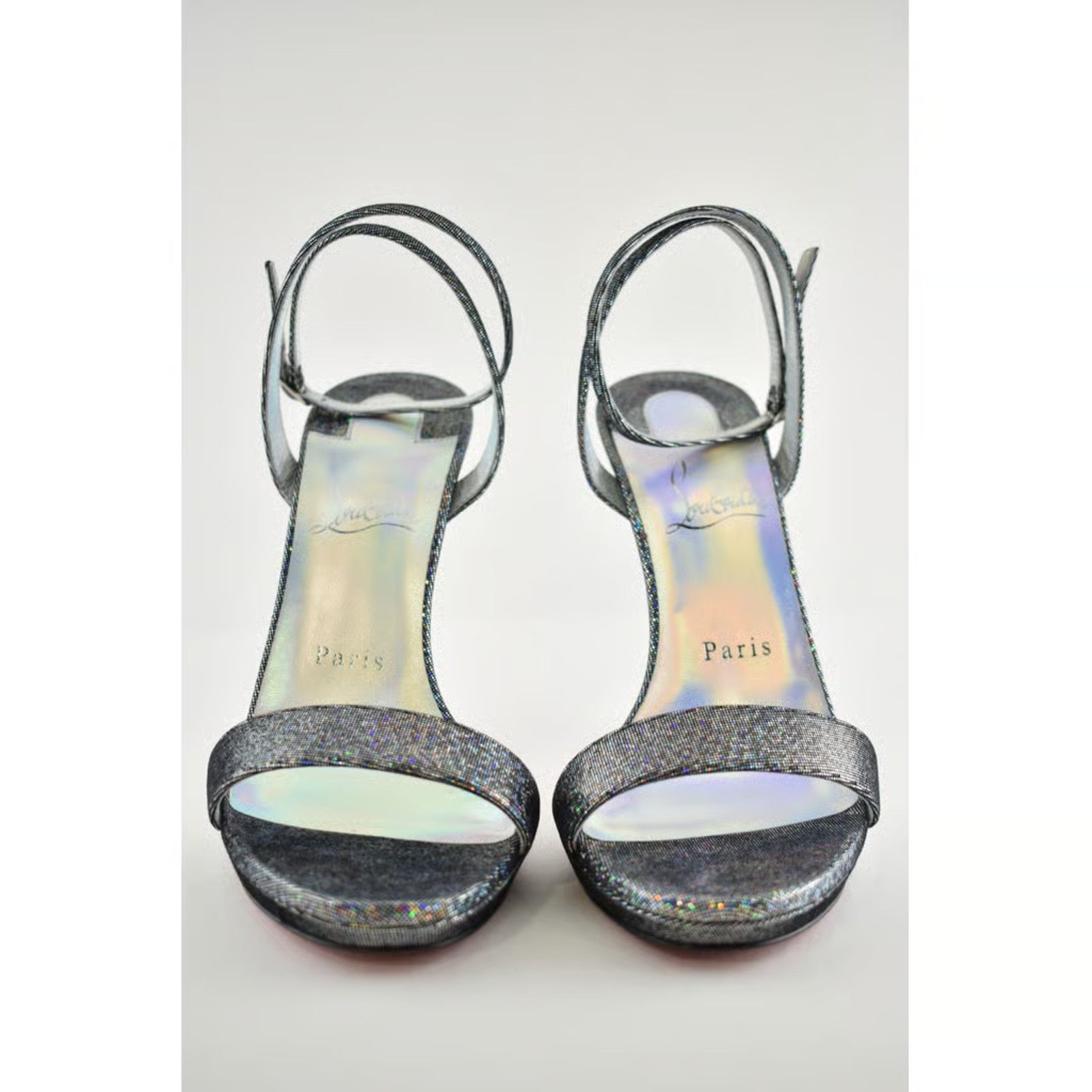 Christian Louboutin Loubi Queen 120 Silver Disco Ankle Strap Sandal Heel Pump 38 Size US 8 / IT 38 - 5 Thumbnail