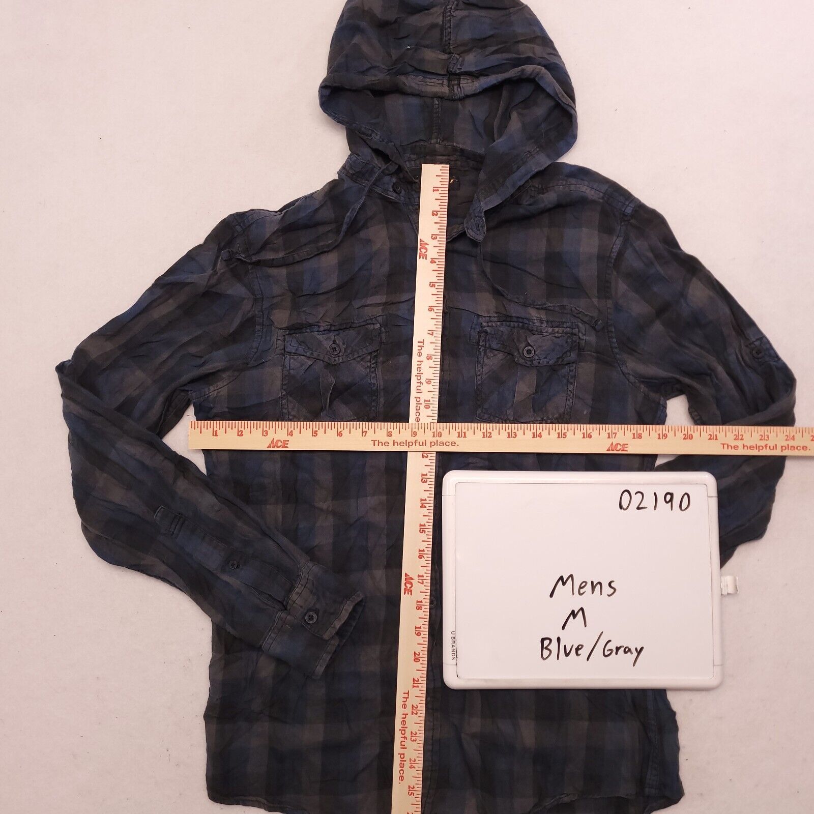 Helix Helix Casual Button Up Hoodie Mens Size Medium M Blue Plaid Size US M / EU 48-50 / 2 - 7 Thumbnail