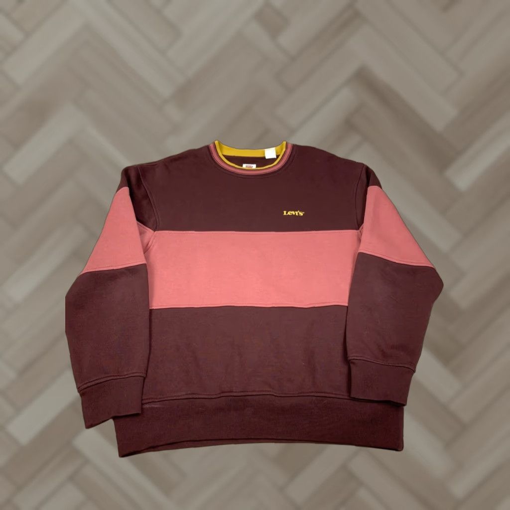 Levi's Levis Sweater Relaxed Fit Small Pullover Burgundy Yellow Color block #6201 Size US S / EU 44-46 / 1 - 1 Thumbnail