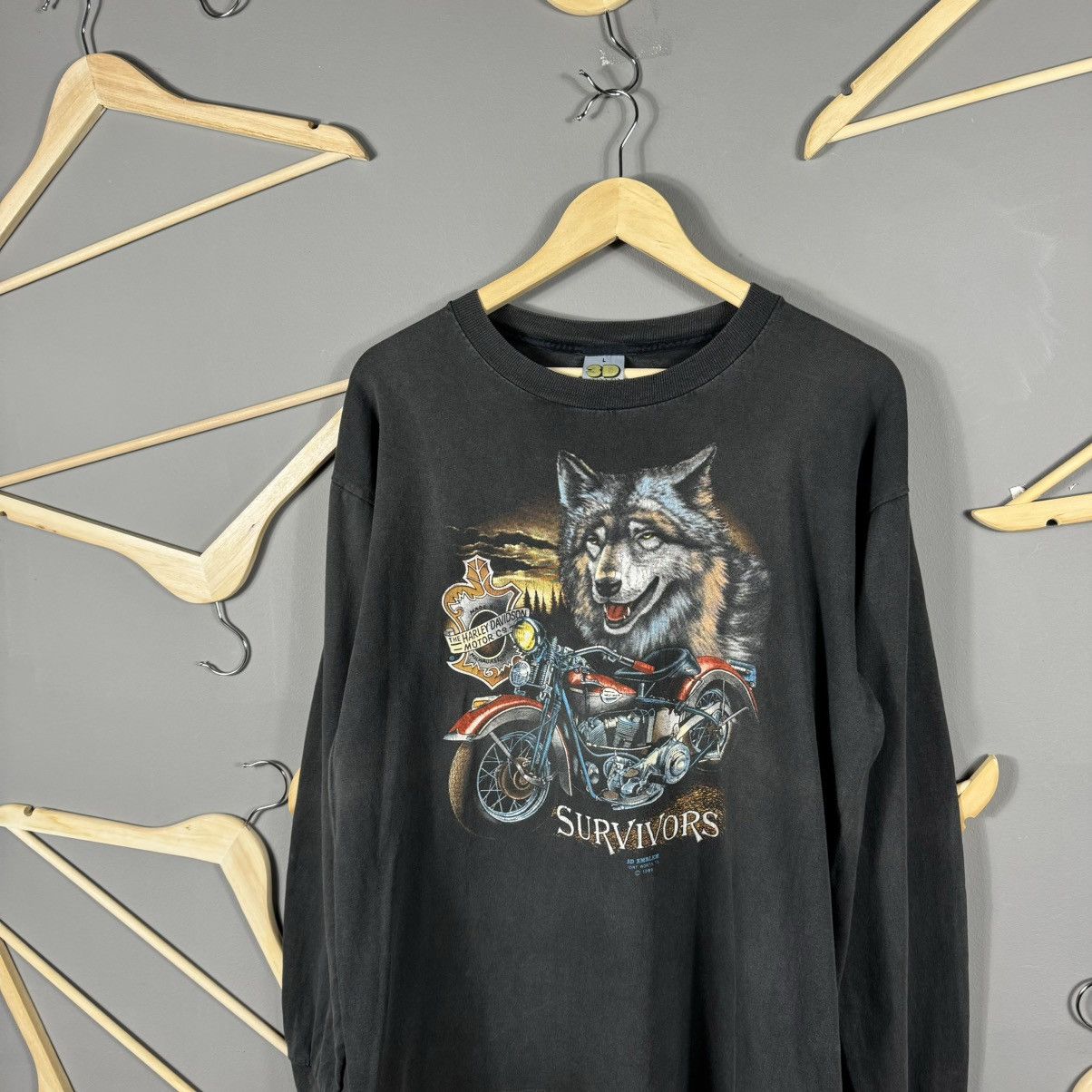 Vintage Vintage 1989 3D Emblem Harley Davidson Survivors Wolf tee Size US L / EU 52-54 / 3 - 2 Thumbnail