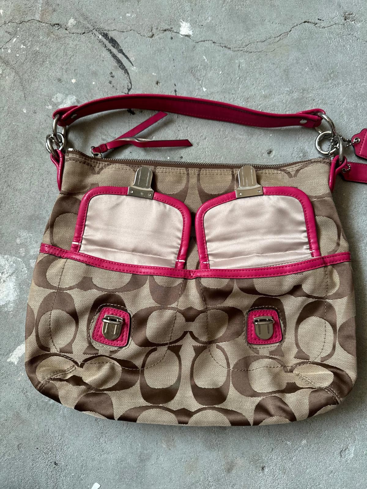 Coach Coach 2Way Signature Hobo Daisy Shoulder Bag Beige/Pink Size ONE SIZE - 3 Thumbnail