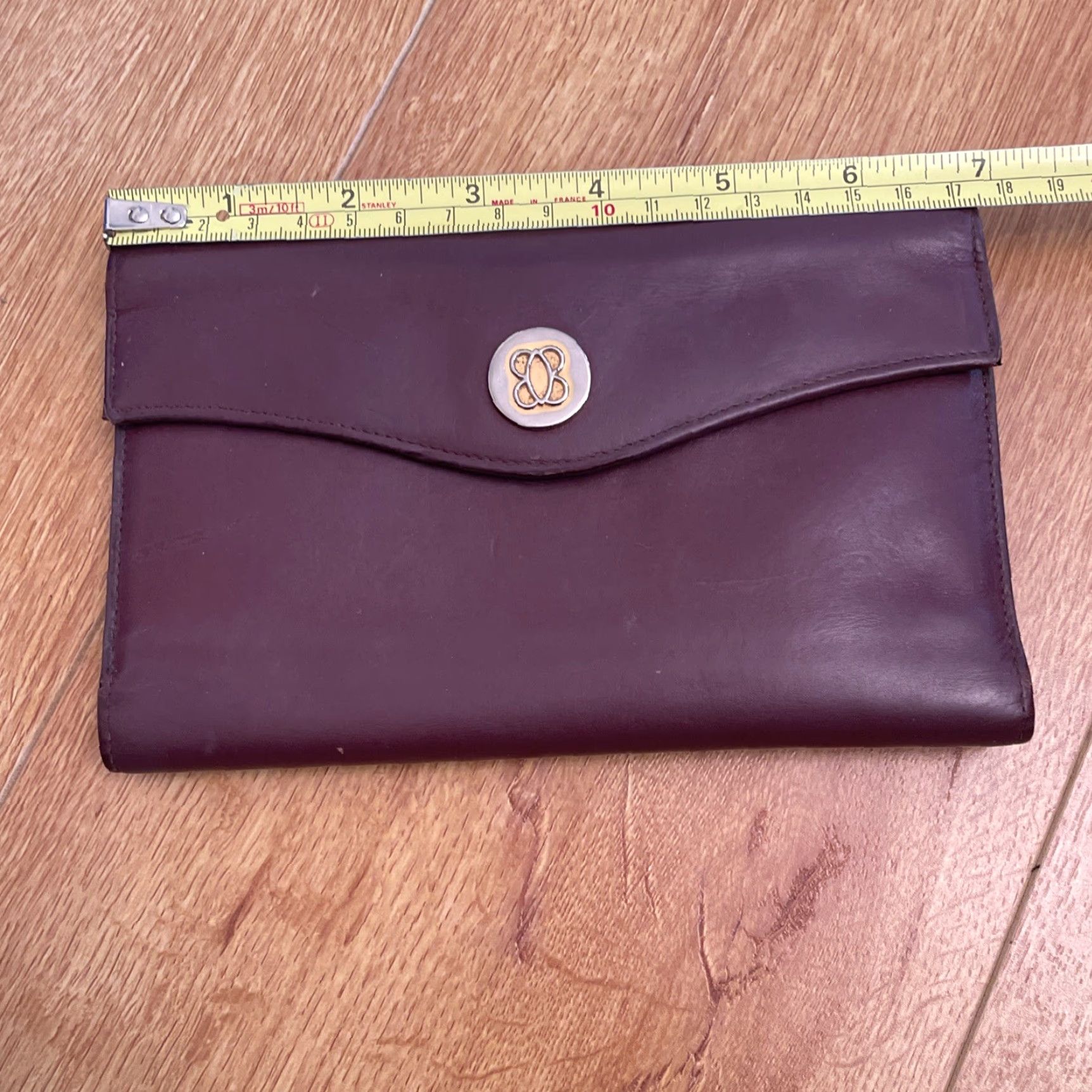 Bosca VINTAGE Bosca Envelope Wallet Clutch 7” Full Grain Leather Kiss Lock Burgundy Ladies Wristlet Women Purple Size ONE SIZE - 3 Thumbnail