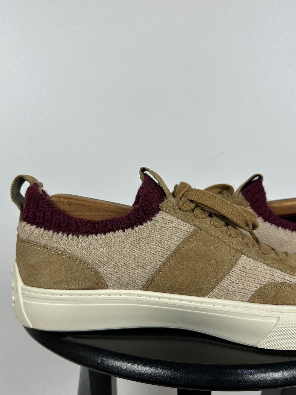 Tod's Tod’s Knit Suede Beige/Burgundy Low Top Lace Up Sneakers Size US 9 / EU 42 - 18 Thumbnail