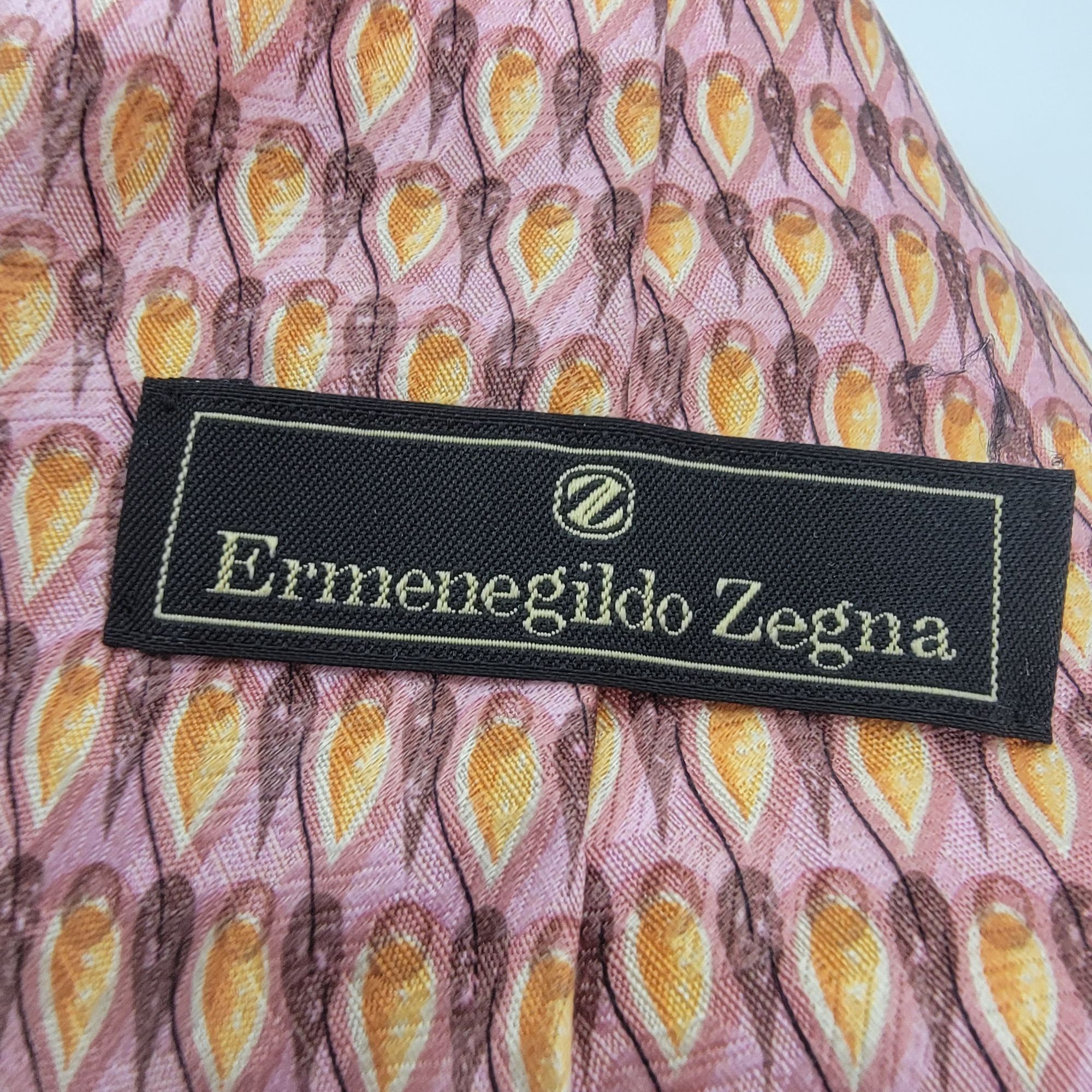 Ermenegildo Zegna ⭐Ermenegildo Zegna Vintage Paisley Leaves Tie Silk Pink Yell Size ONE SIZE - 2 Thumbnail