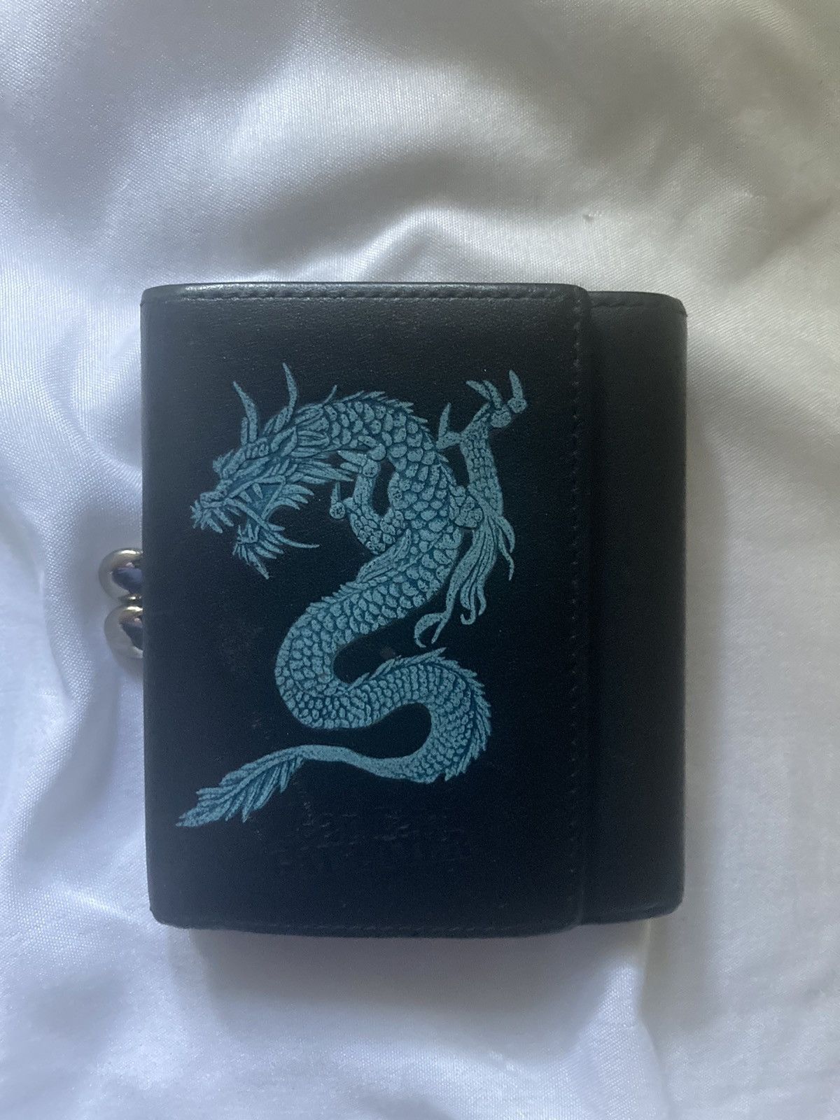 小物 JEAN PAUL GAULTIER dragon bifold wallet Jean Paul Gaultier RARE Gray Dragon Black Leather Long