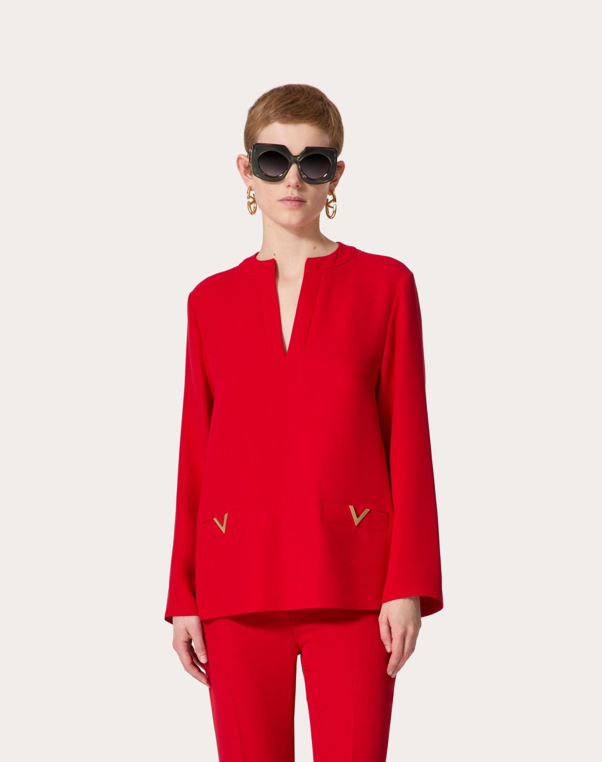 Valentino o1s1wg110525 Cady Couture Top in Red Size M / US 6-8 / IT 42-44 - 4 Thumbnail