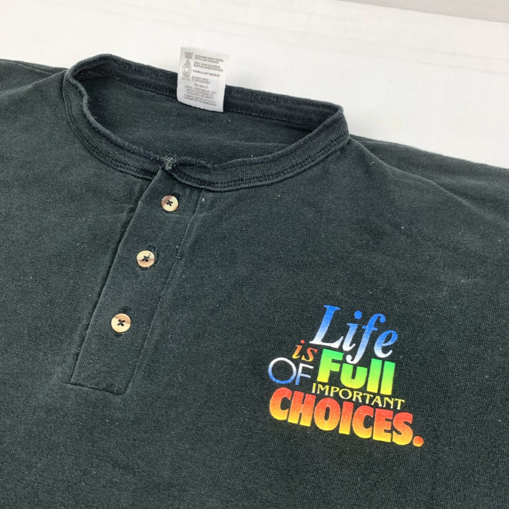 Vintage Vintage Guitar T Shirt Adult Large Black Life is Full of Choices Henley Neck 90s Size US L / EU 52-54 / 3 - 5 Thumbnail