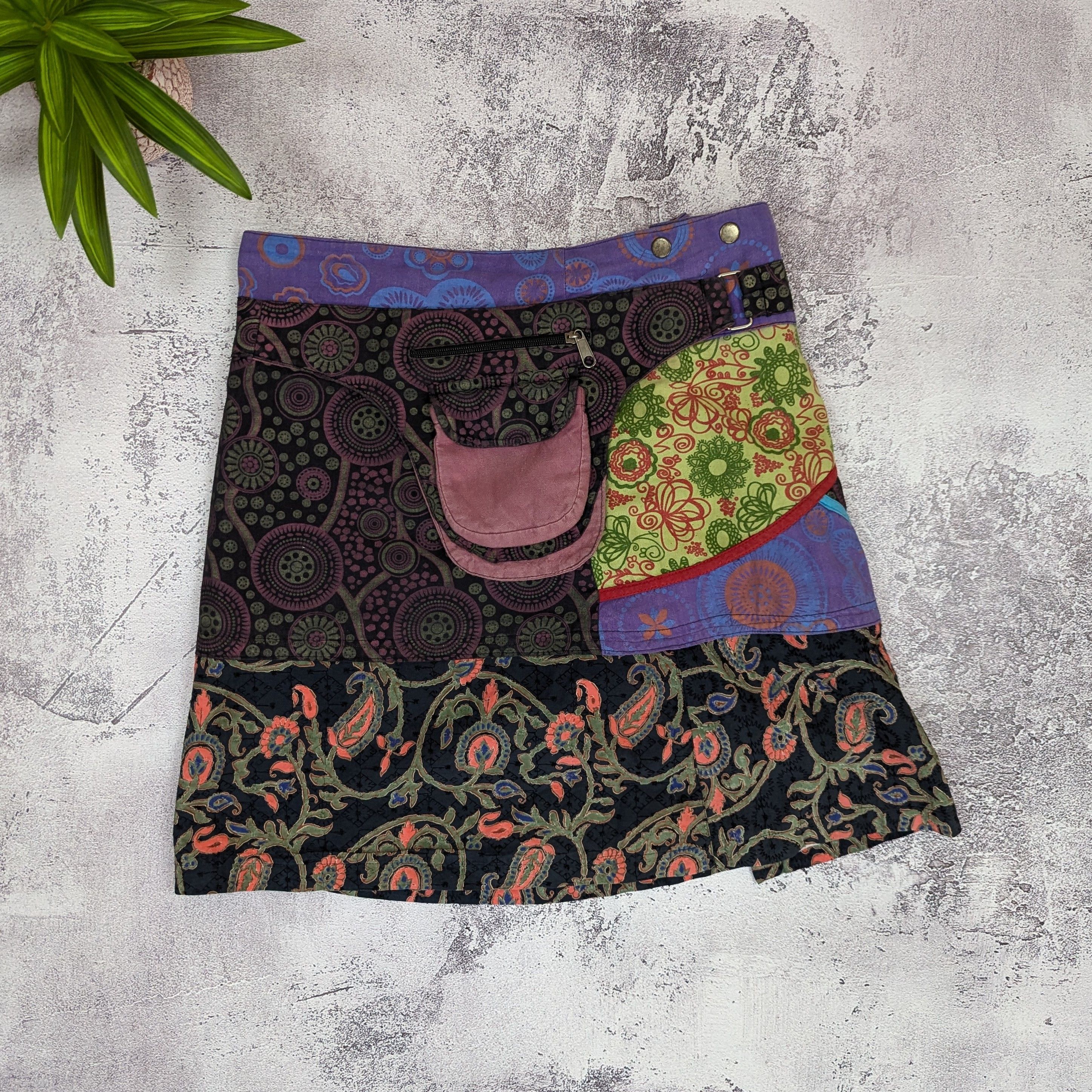 Japanese Brand VTG Japanese Patchwork Wrap Skirt Boho Fairy M/L Size 31" - 17 Thumbnail