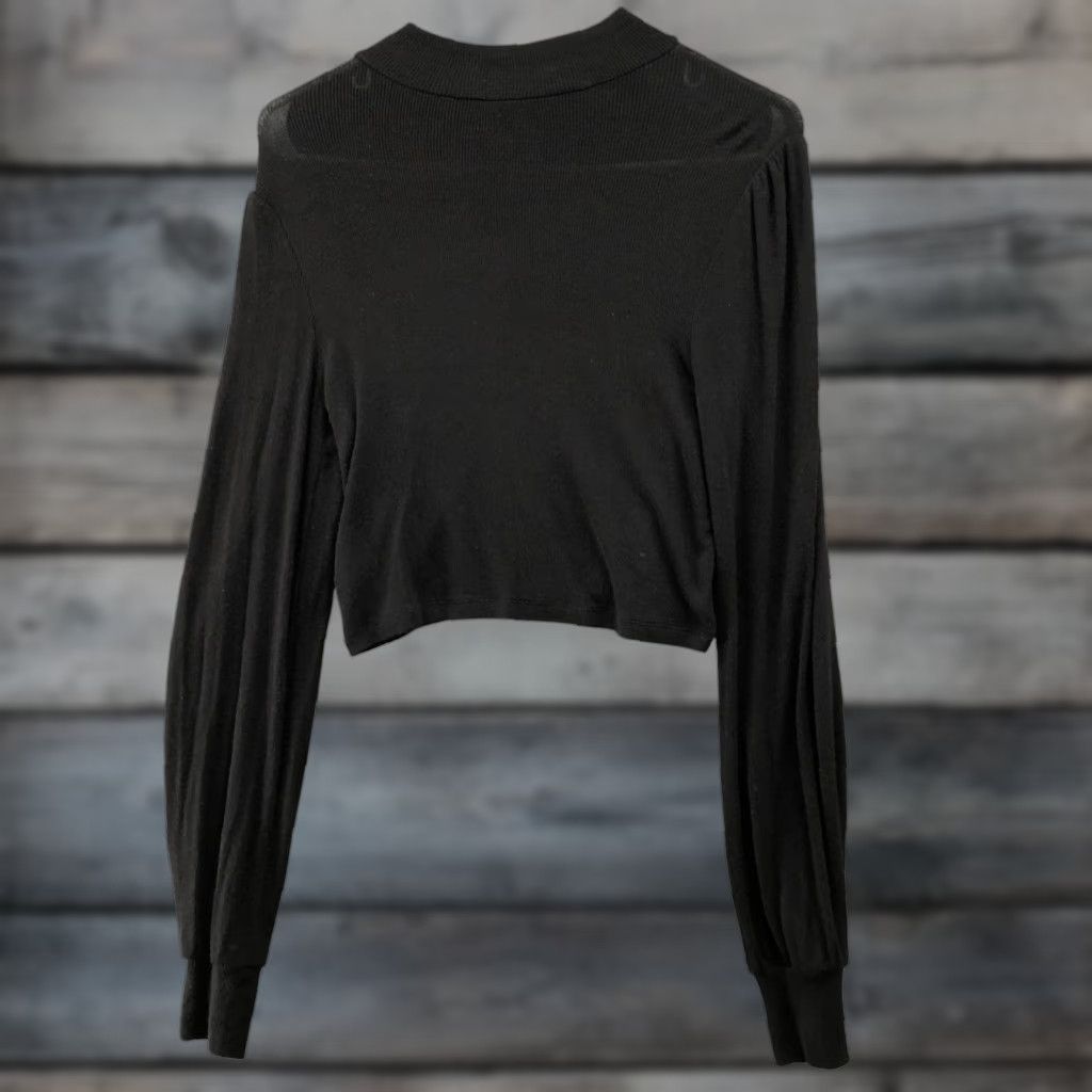 Vintage Wilfred Artizia Black Puff Sleeve Top Womens XS Mock Neck Crop Long Sleeve T-Shirt Cropped Lightweight Knit Casual Modern Size XS / US 0-2 / IT 36-38 - 1 Thumbnail