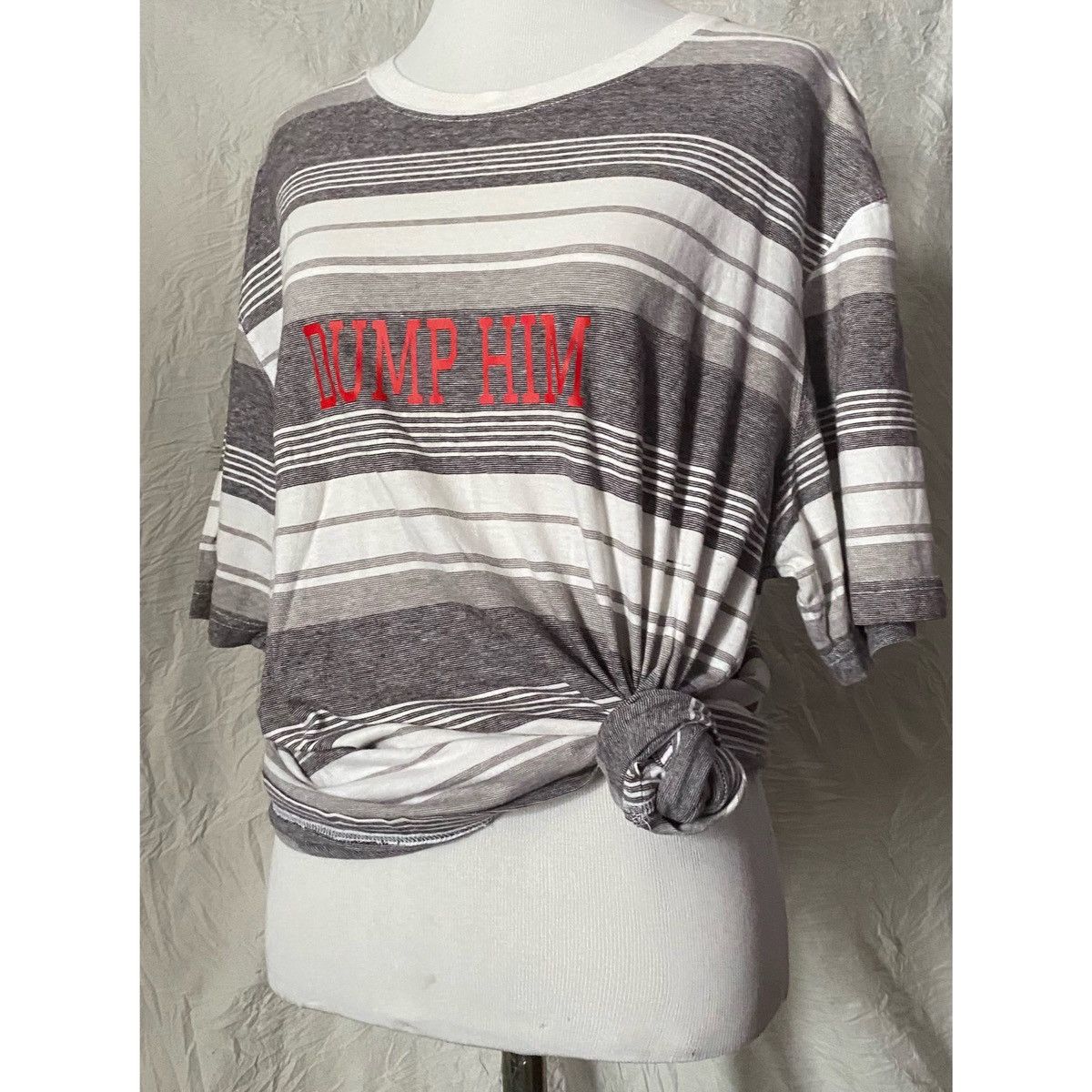 Vintage Vintage Y2K Style, Dump Him, Upcycled Oversized, Striped Tee Size L / US 10 / IT 46 - 2 Thumbnail