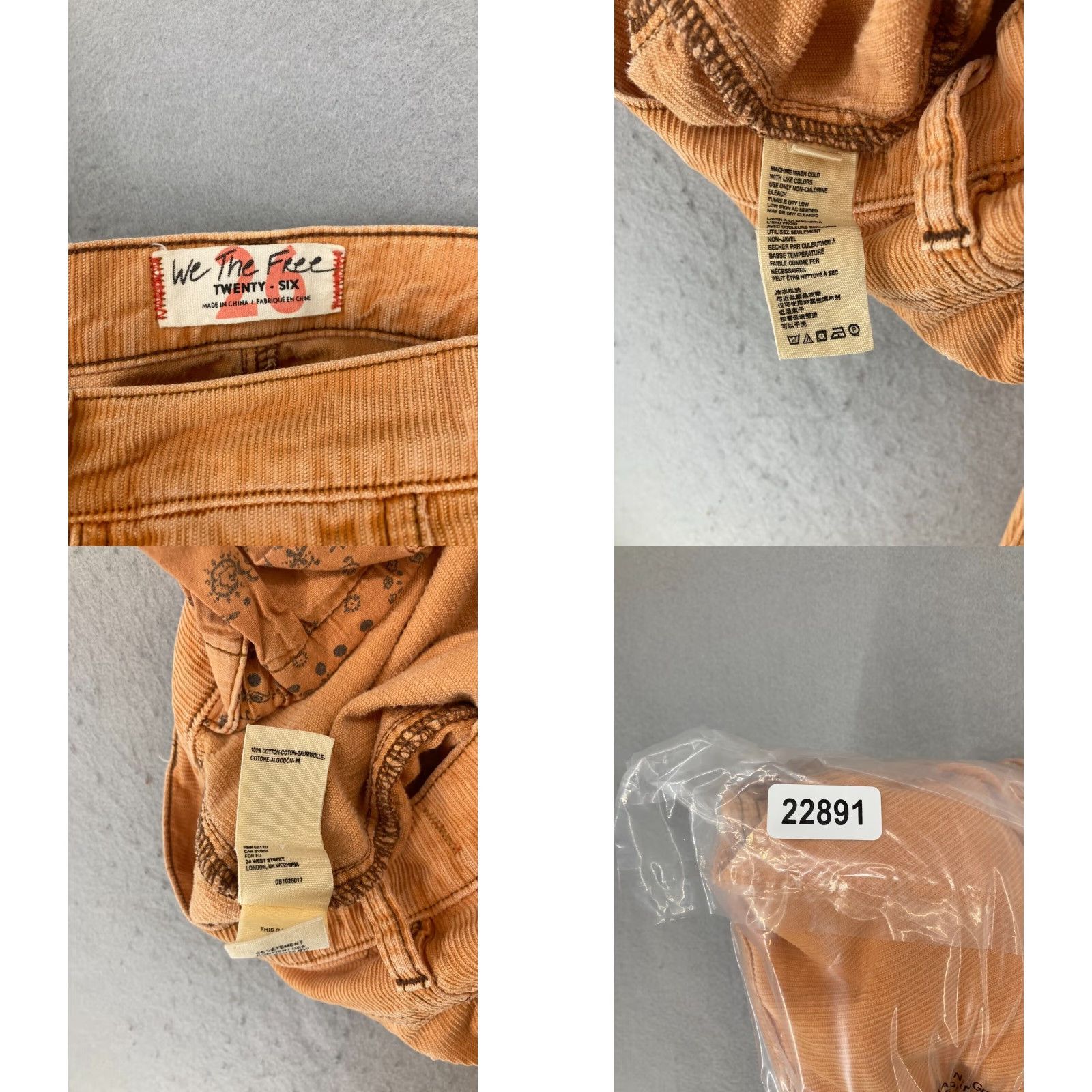 Vintage We The Free Womens Pants 26 Orange Cordouroy Size 26" / US 2 / IT 38 - 8 Thumbnail