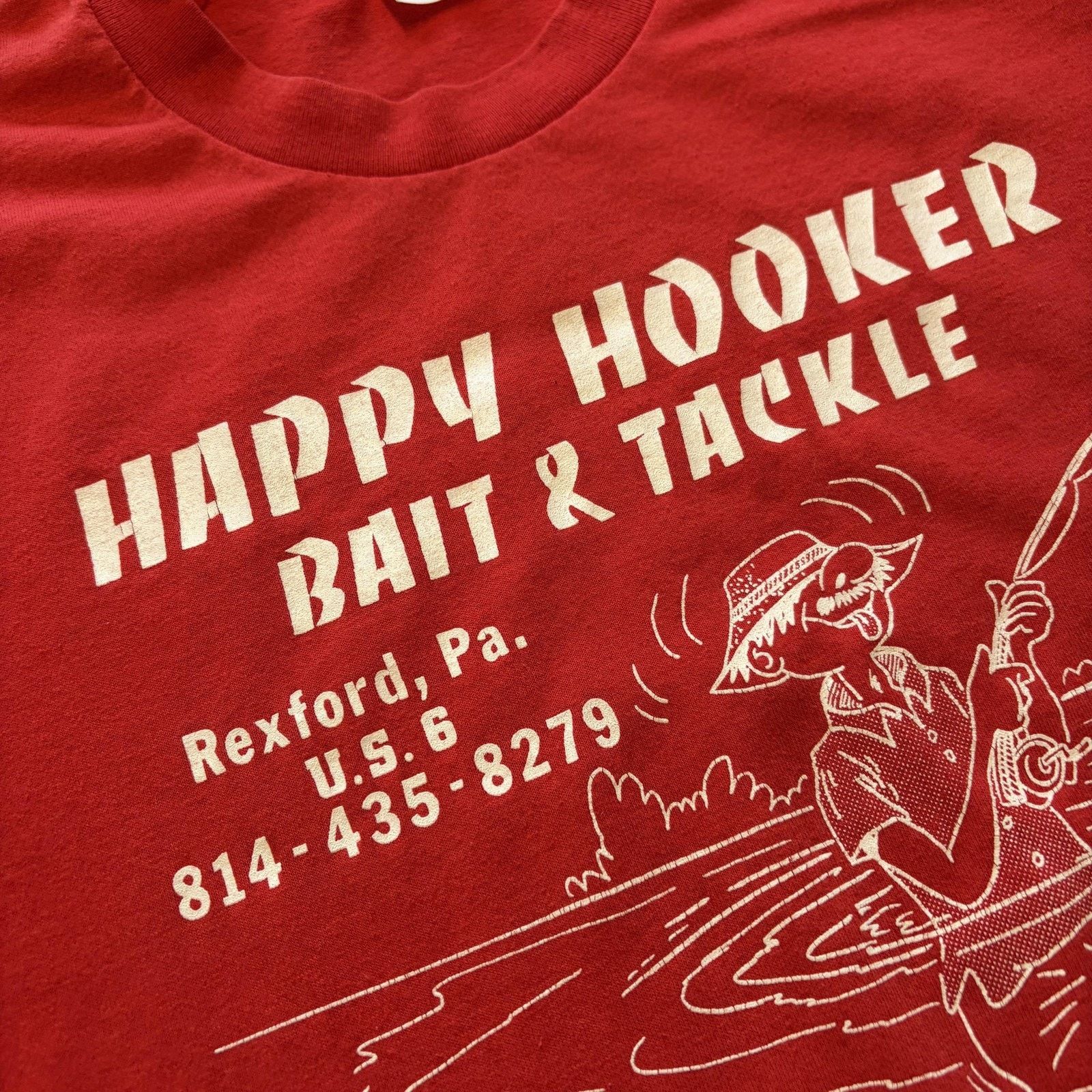 Vintage Vtg Stedman Happy Hooker Bait & Tackle Shirt L Red Fishing Size US L / EU 52-54 / 3 - 4 Thumbnail