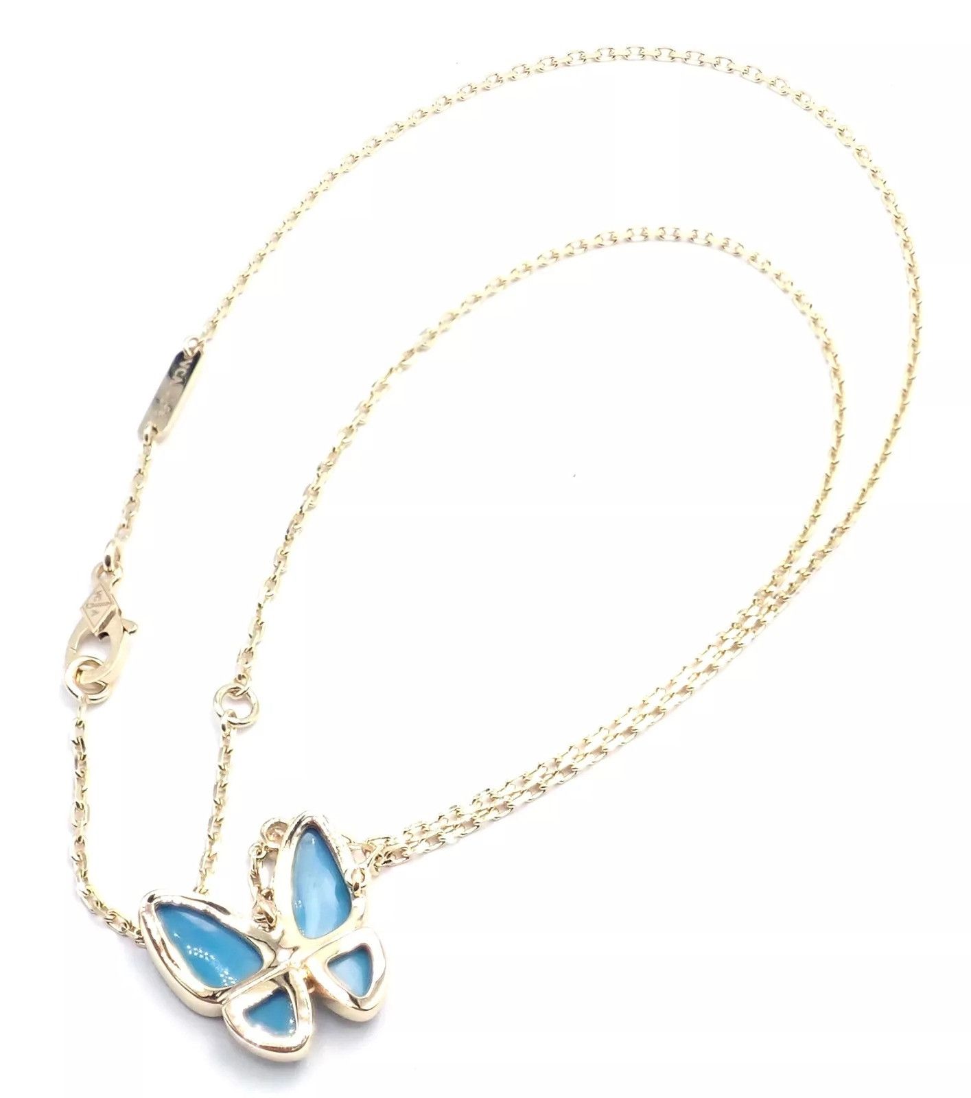 Van Cleef & Arpels 18k Gold Diamond Turquoise Butterfly Pendant Necklace Cert Size ONE SIZE - 5 Thumbnail