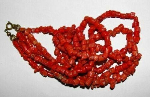 Triple Strand Mediterranean Red Coral Bead Necklace