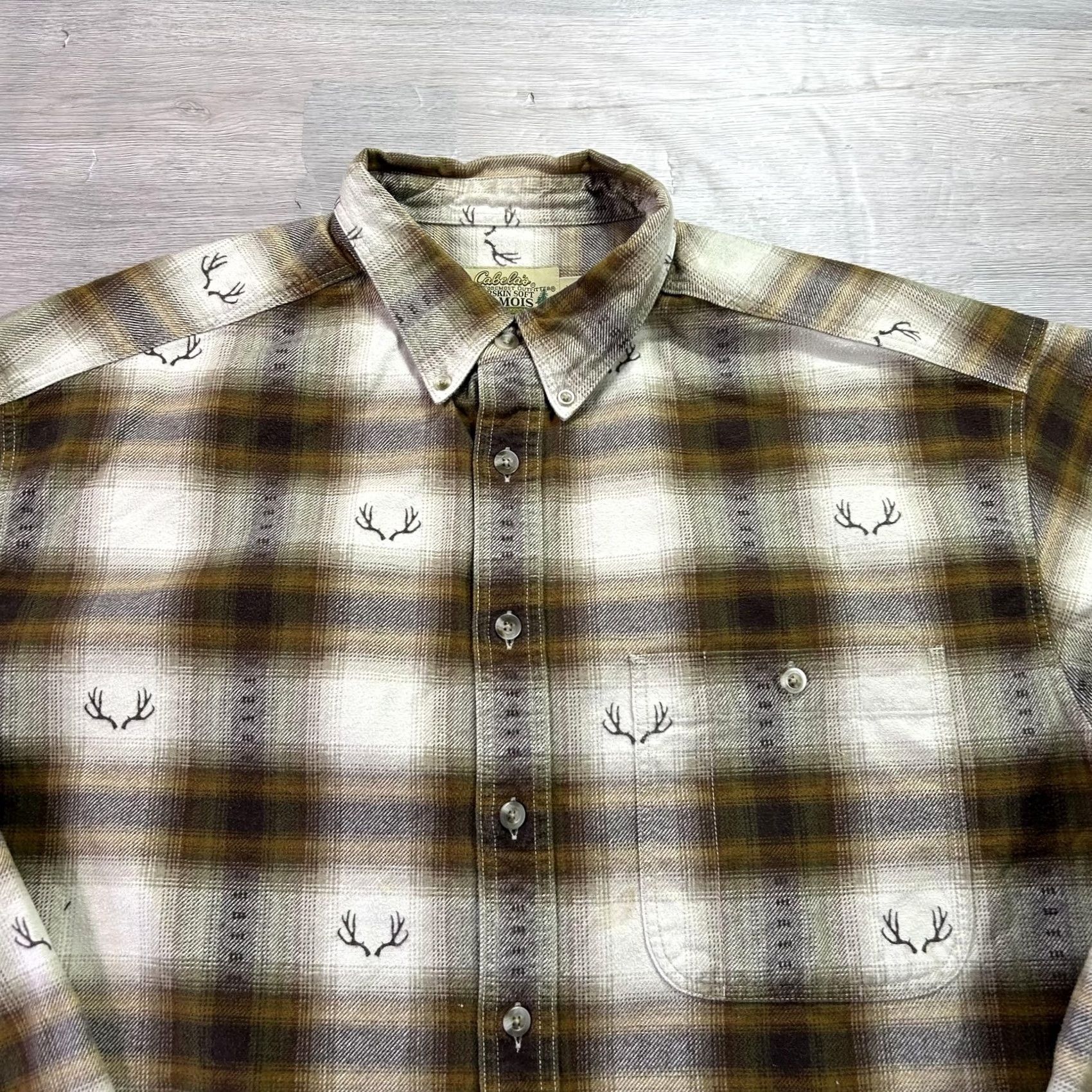 Vintage Cabela's Shirt Mens XLT Brown Plaid Deerskin Chamois Flannel Button Up Size US XL / EU 56 / 4 - 3 Thumbnail