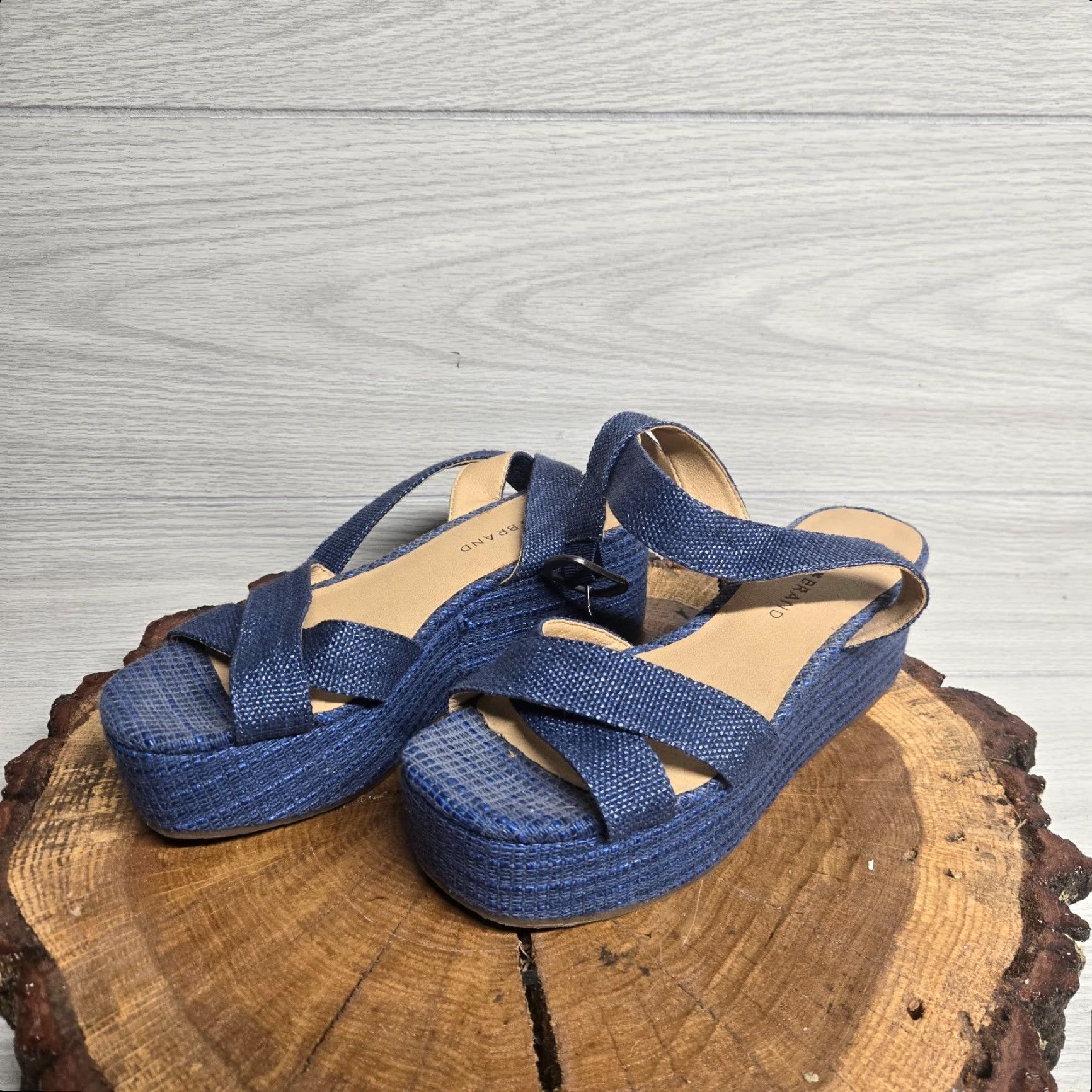 Lucky Brand Lucky Brand Bikaro Denim Espadrille Wedge Sandals - Women - 7.5 M - Blue - Strappy Ankle Strap - Vintage? No (Casual Summer) Size US 7.5 / IT 37.5 - 2 Thumbnail