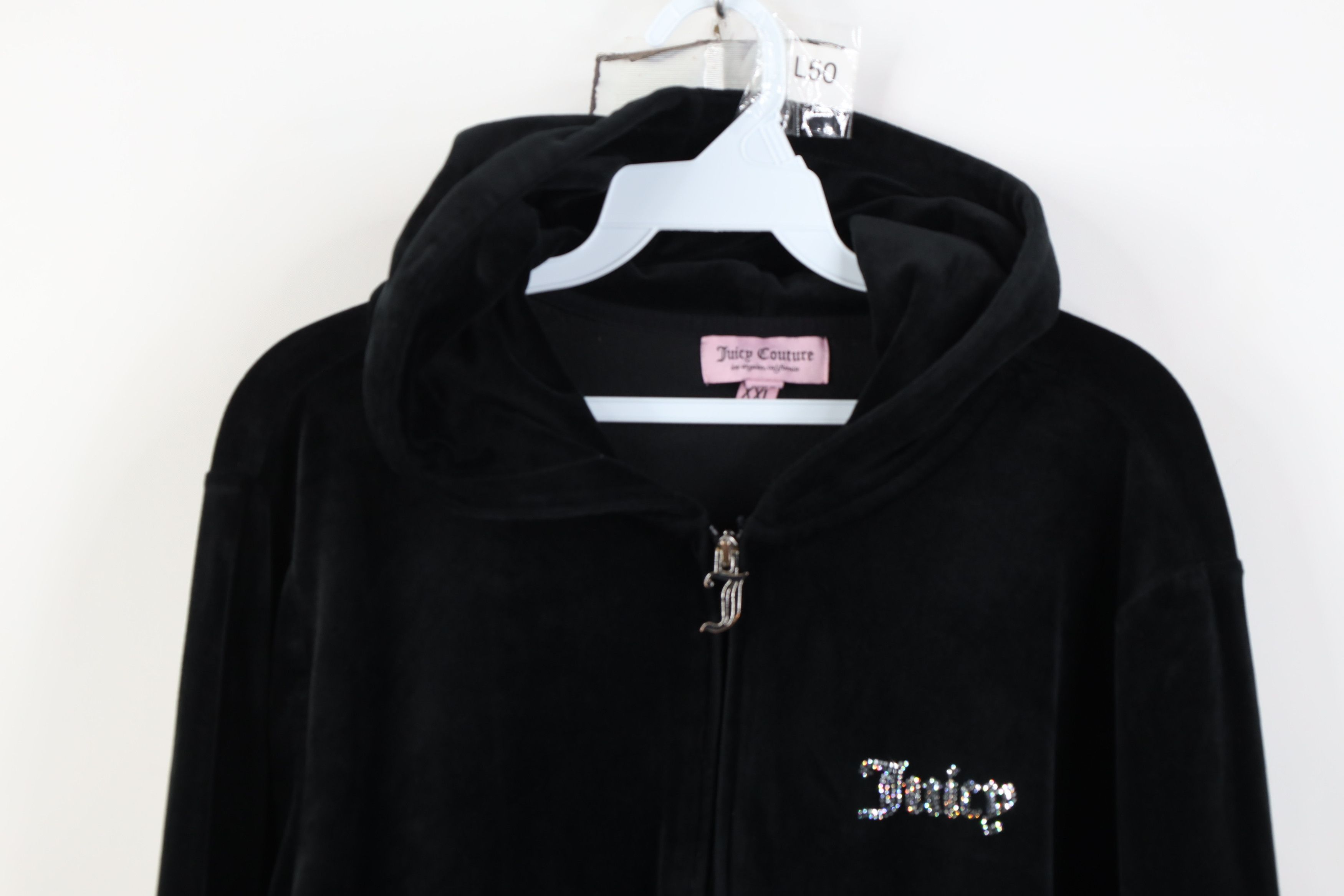 Juicy Couture Vintage 90s Y2K Juicy Couture Babydoll Velour Hoodie Black Size XXL / US 16-18 / IT 52-54 - 2 Thumbnail