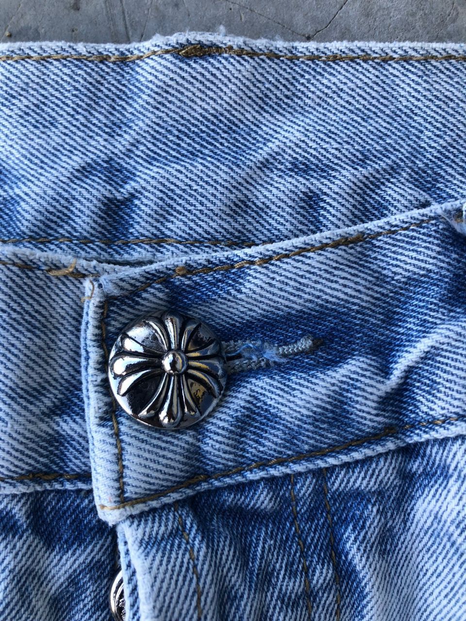 Faded Blue Cross Patch Denim pants