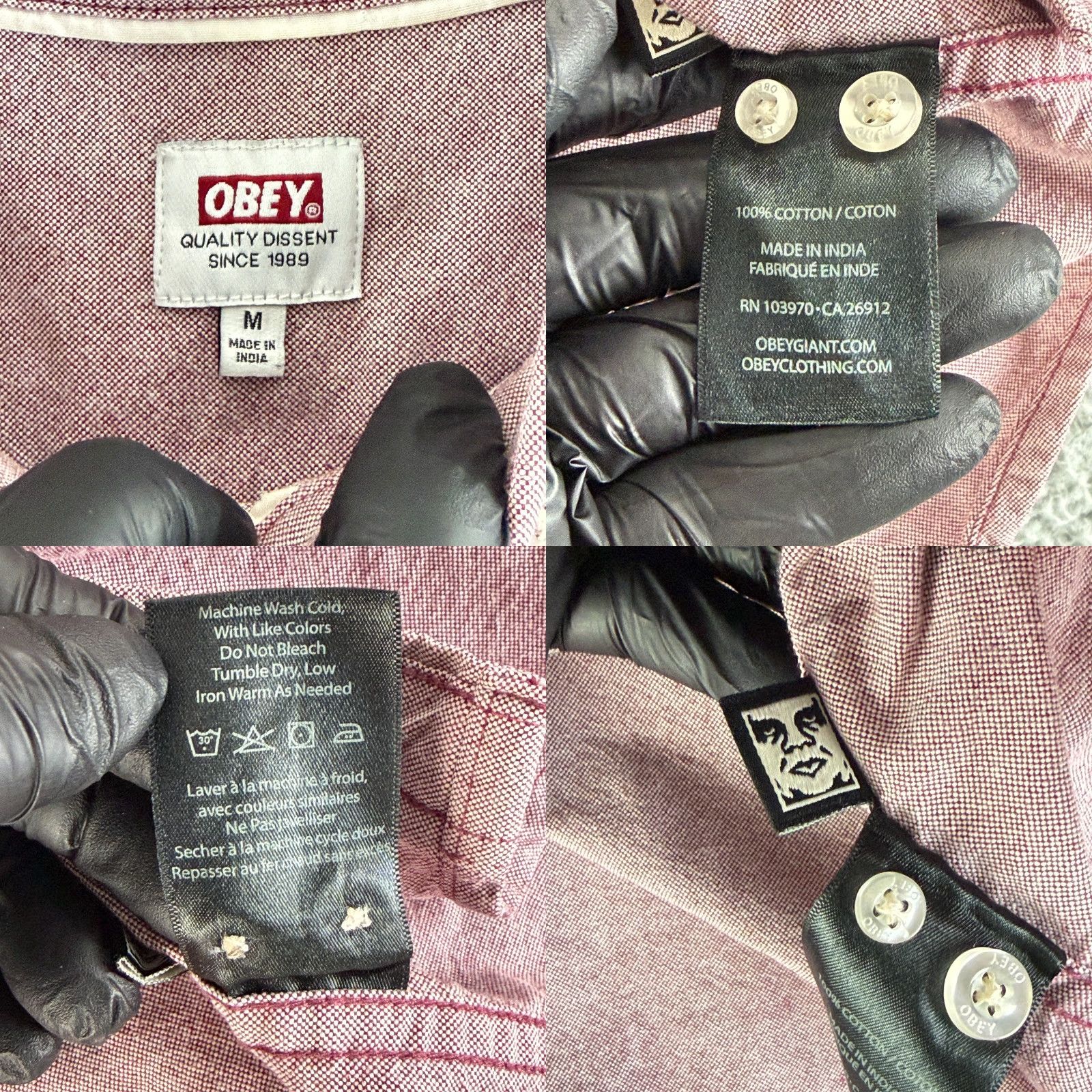 Obey OBEY Button-Down Shirt Mens Medium Red Long Sleeve 100% Cotton Oxford Casual Size US M / EU 48-50 / 2 - 8 Thumbnail