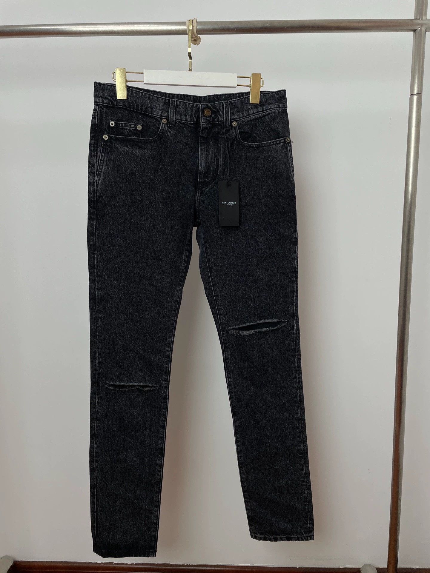 Saint Laurent Paris SLP D02 Knee Cut Destruction Black Jeans 30 New Size US 30 / EU 46 - 1 Thumbnail