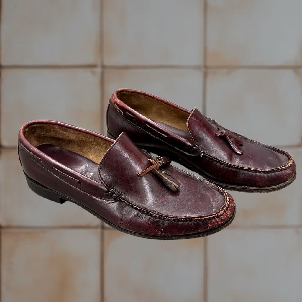 Vintage Vtg Handsewn Oxblood Leather Moccasin Loafer USA Men’s Size 11 D Brown Tassled Dress Loafer 70s 80s College Going Out Mens Size US 11 / EU 44 - 1 Thumbnail
