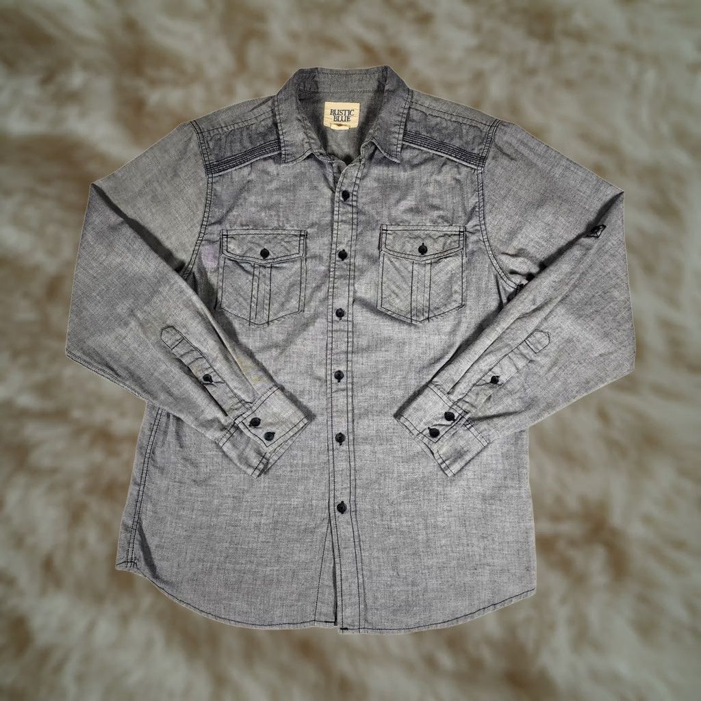 Vintage Rustic Blue Mens Gray Chambray Button Down Shirt Long Sleeve Pockets Medium M Size US M / EU 48-50 / 2 - 1 Thumbnail