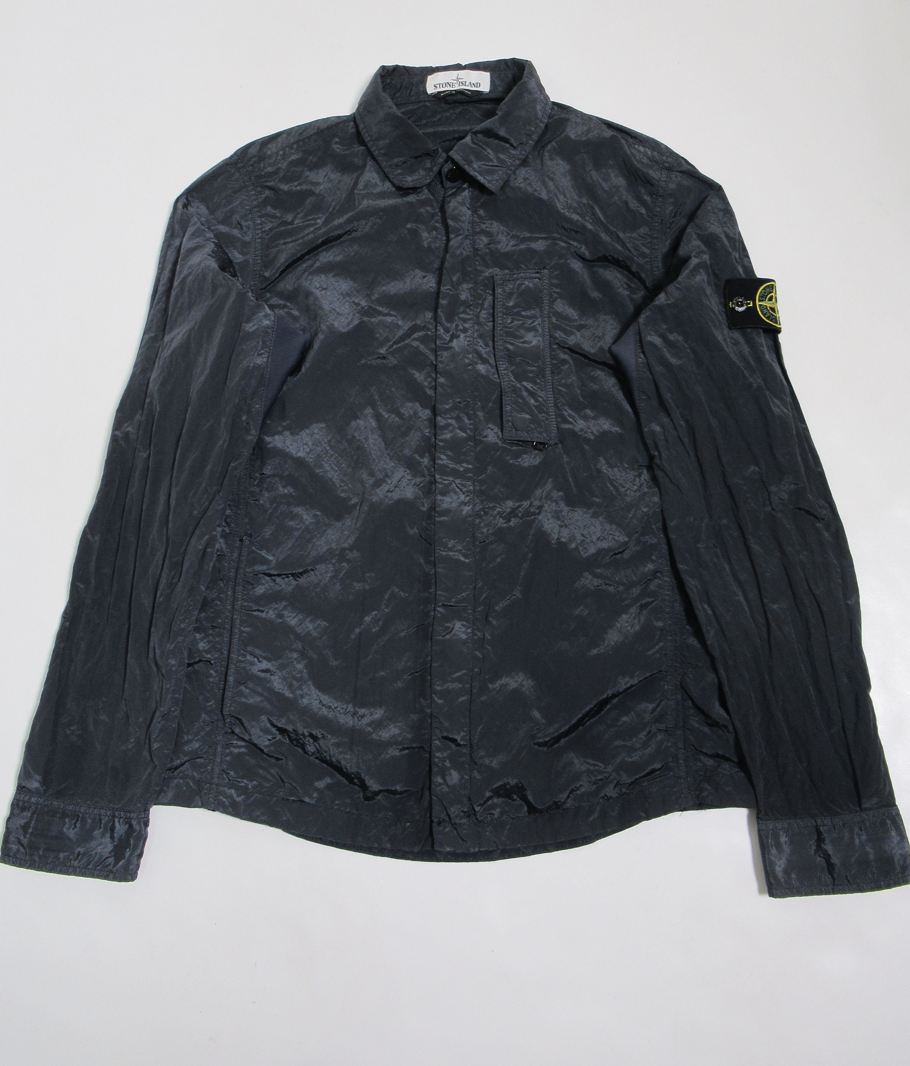 image of Stone Island Men's Nylon Metal Shirt Jacket in Metallic Black (Size Medium)