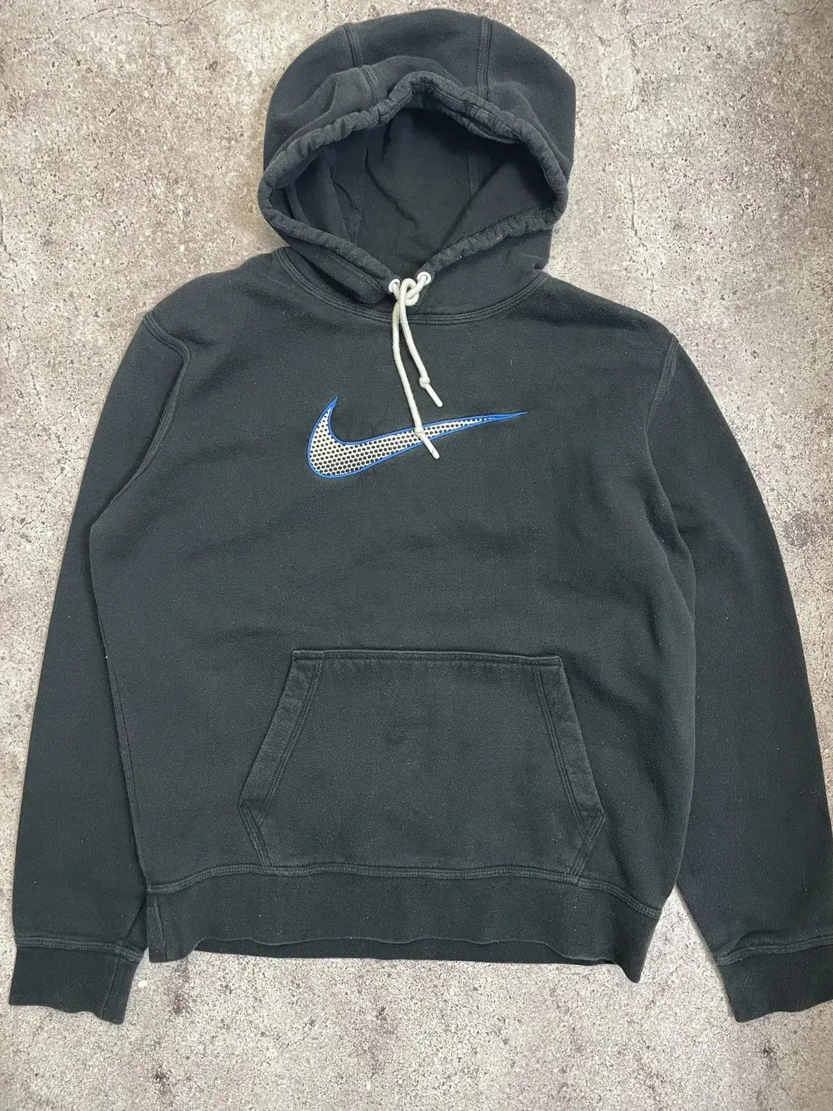 Vintage Nike Hoodie Black Swoosh Medium Pullover Sweatshirt