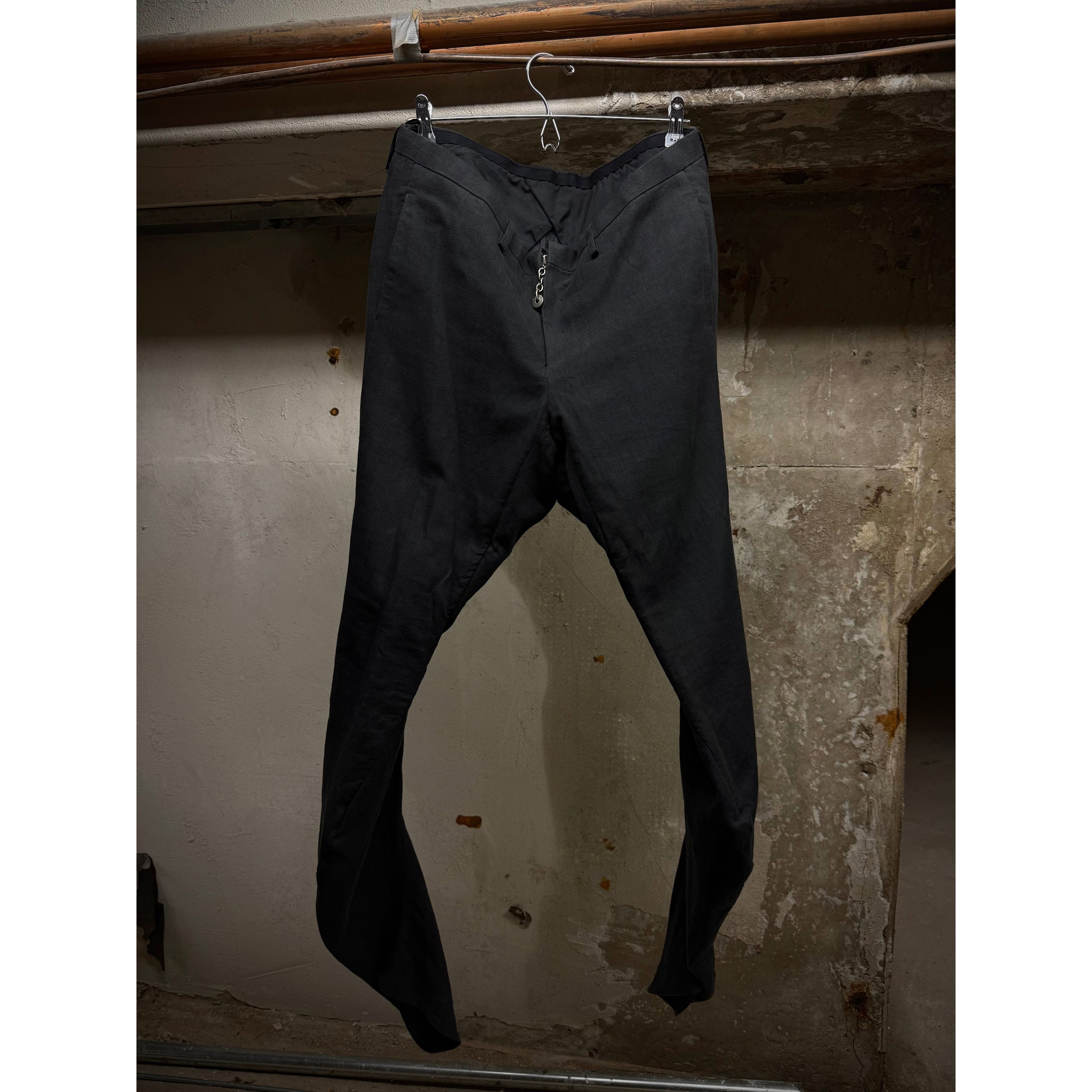 Devoa DEVOA SS24 Charcoal Grey Cotton Linen Twisted J-Cut Pants Size US 33 - 1 Thumbnail