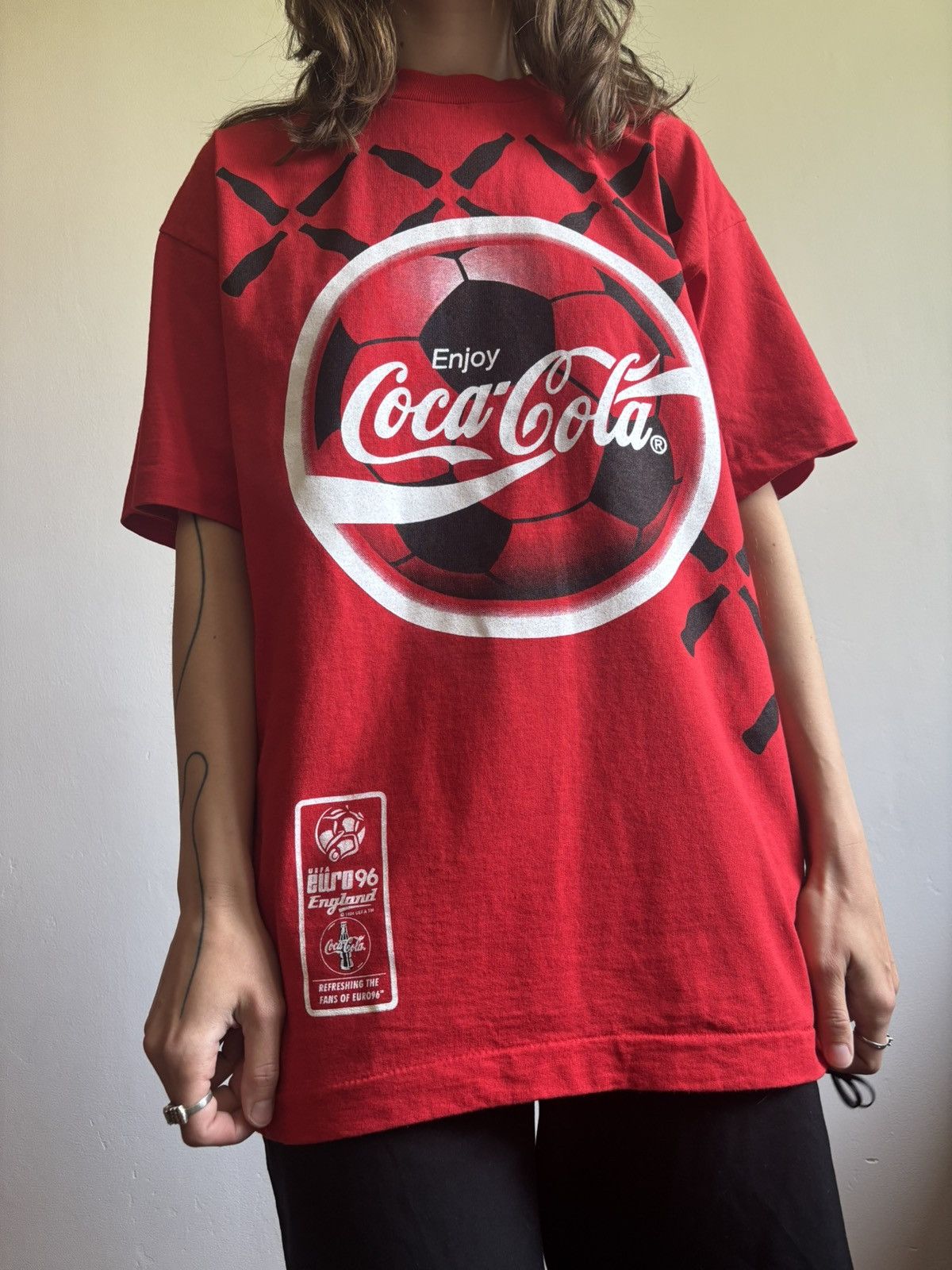 Coca Cola × UEFA × Vintage UEFA EURO 1996 ENGLAND Coca-Cola Graphic Print T-shirt Size US L / EU 52-54 / 3 - 3 Thumbnail
