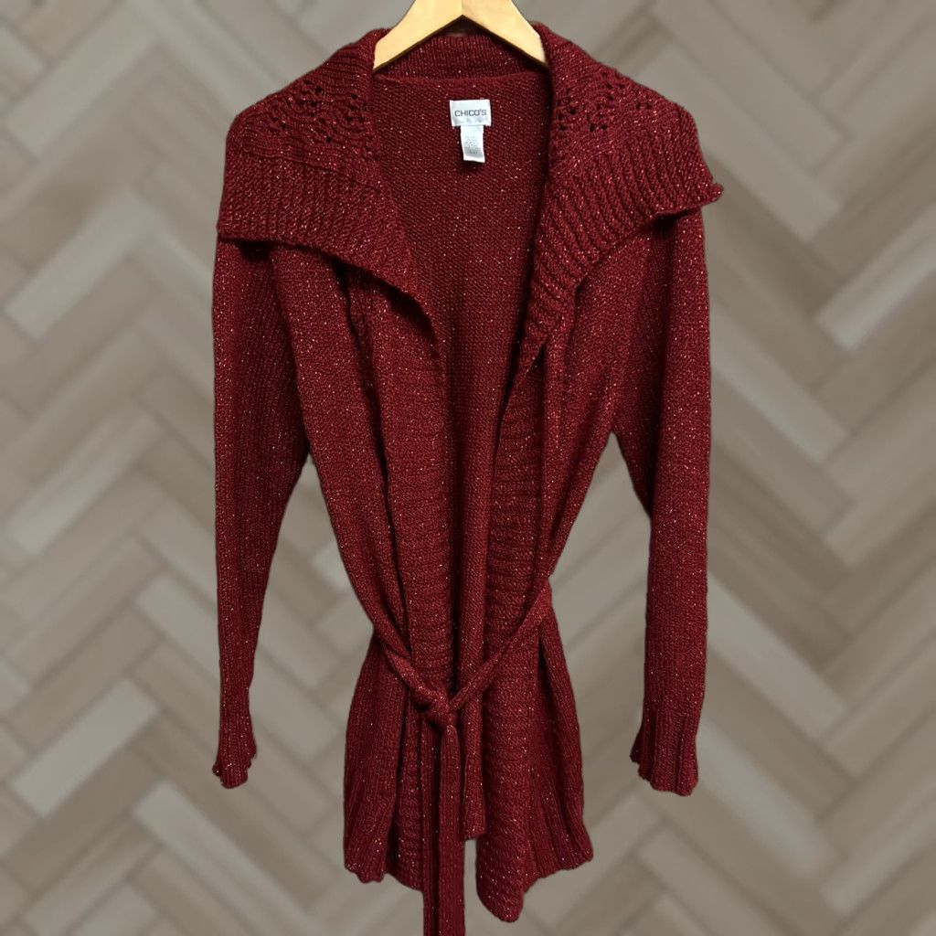 Vintage Chicos Women's Red Wool Blend Tie Front Duster Sweater Size 3 Cardigan Wool Blend Red Women's Size 3 Size XS / US 0-2 / IT 36-38 - 1 Thumbnail