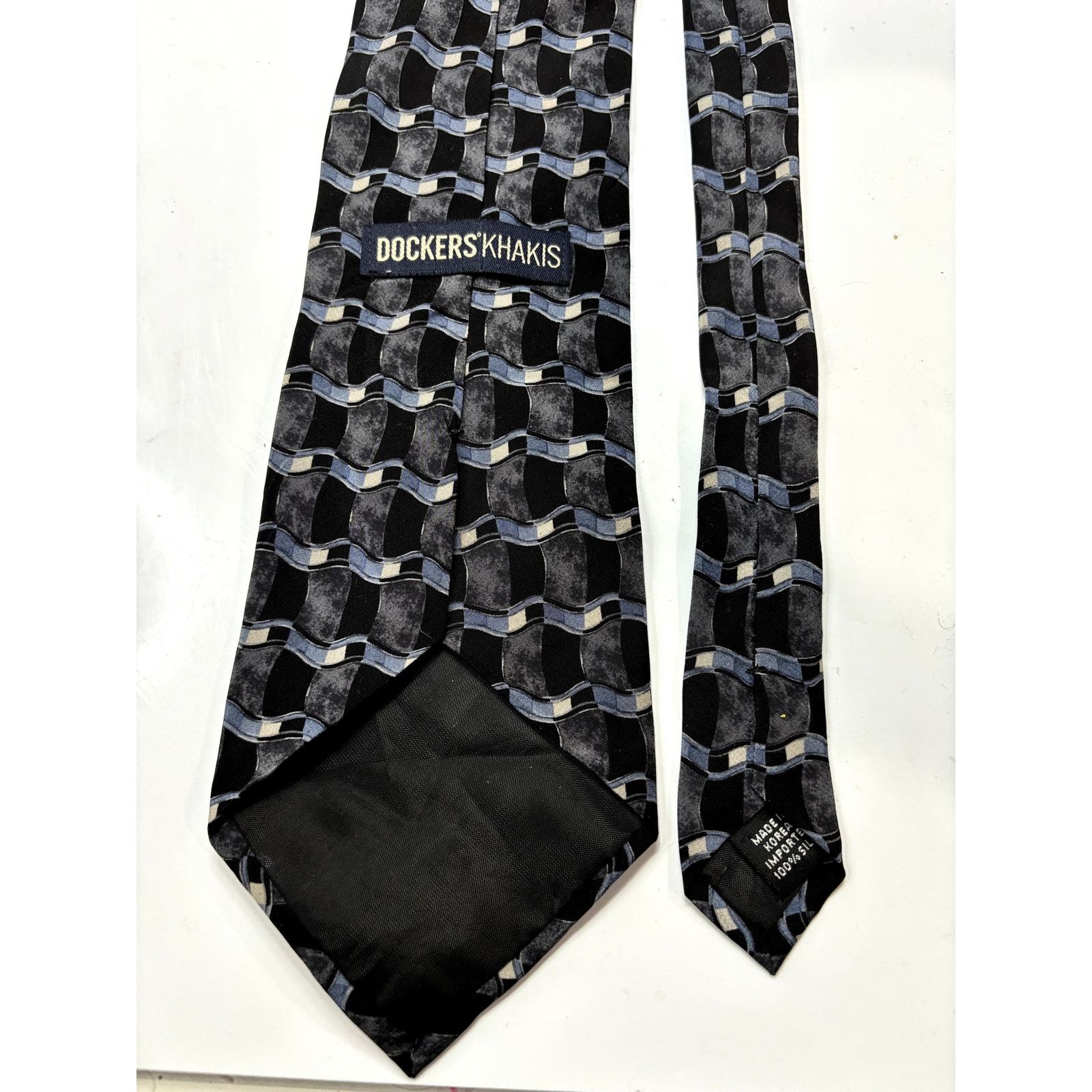 Dockers DOCKERS Khakis Men's 100% Silk Blue & Black Pattern Neck Tie Size ONE SIZE - 4 Thumbnail