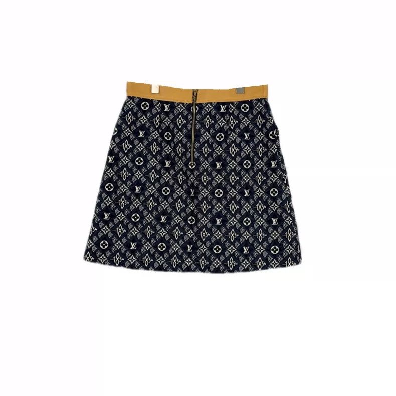 Louis Vuitton Louis Vuitton Dark blue patchwork design full logo skirt 25 Size 39" - 2 Thumbnail