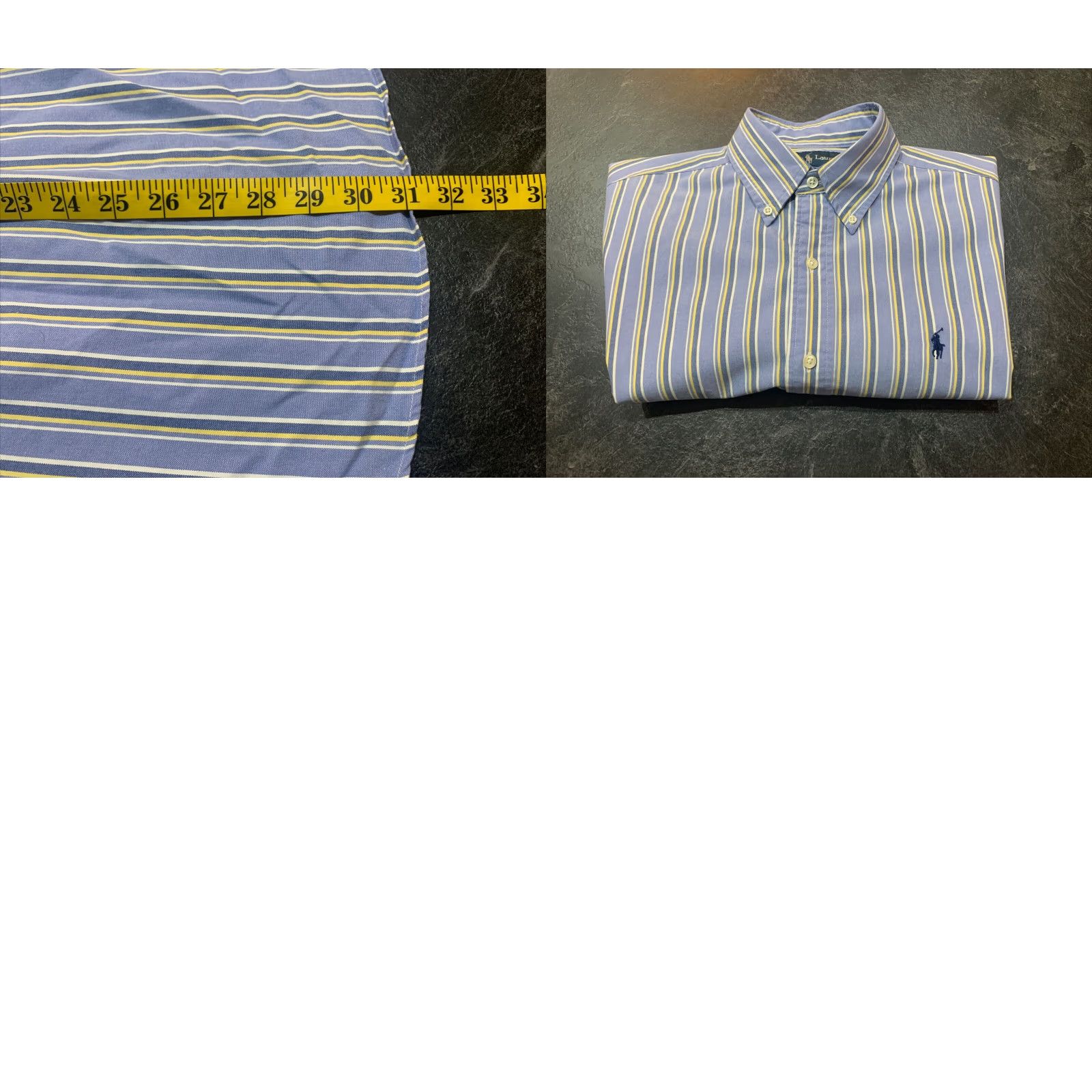 Ralph Lauren Ralph Lauren Mens Cotton Button Down Short Sleeve Blue Striped Medium Size US 31 - 8 Thumbnail