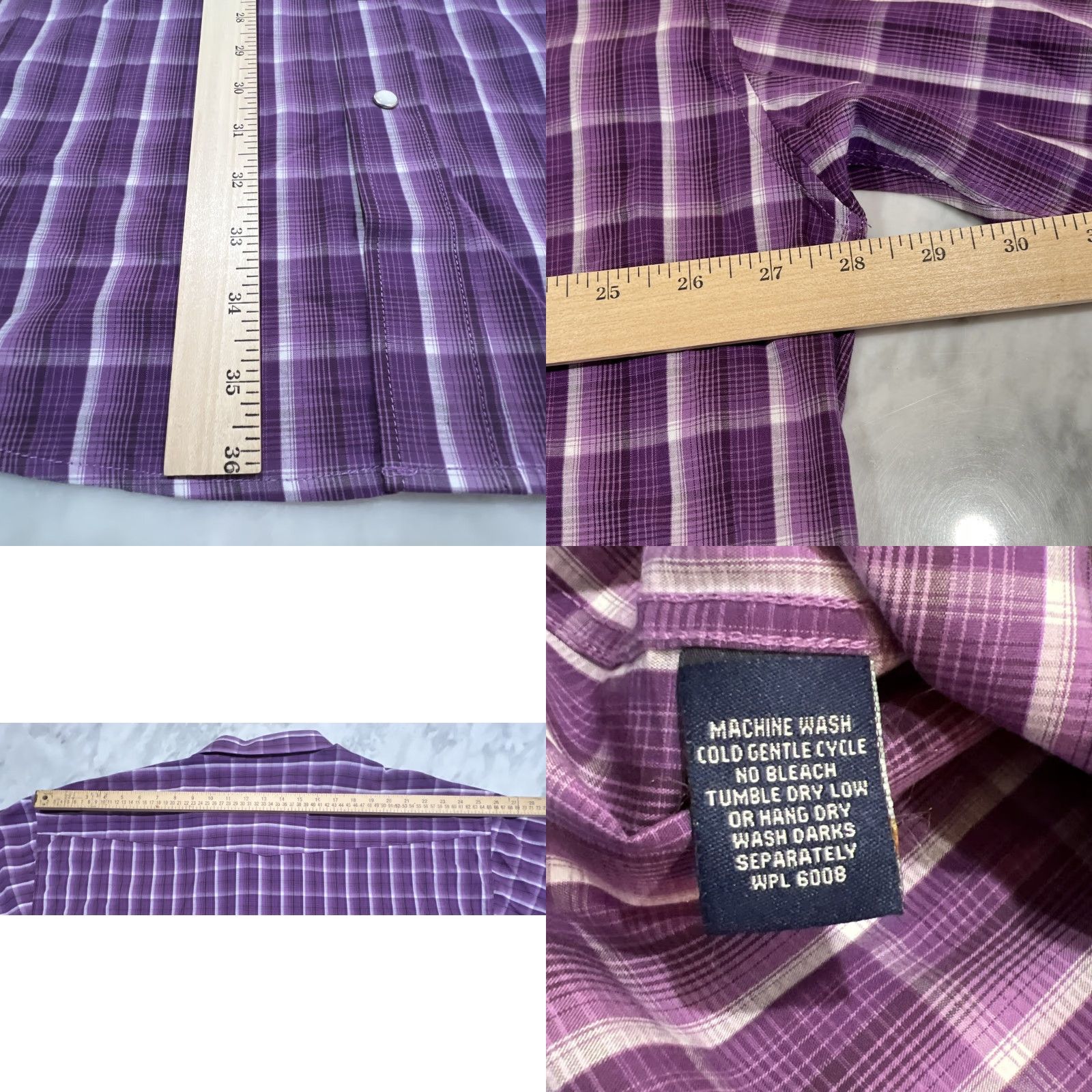 Vintage Panhandle Select Men's 2XL Short Sleeve Pearl Snap Plaid Western Shirt Purple Woven Cotton Size US XXL / EU 58 / 5 - 8 Thumbnail