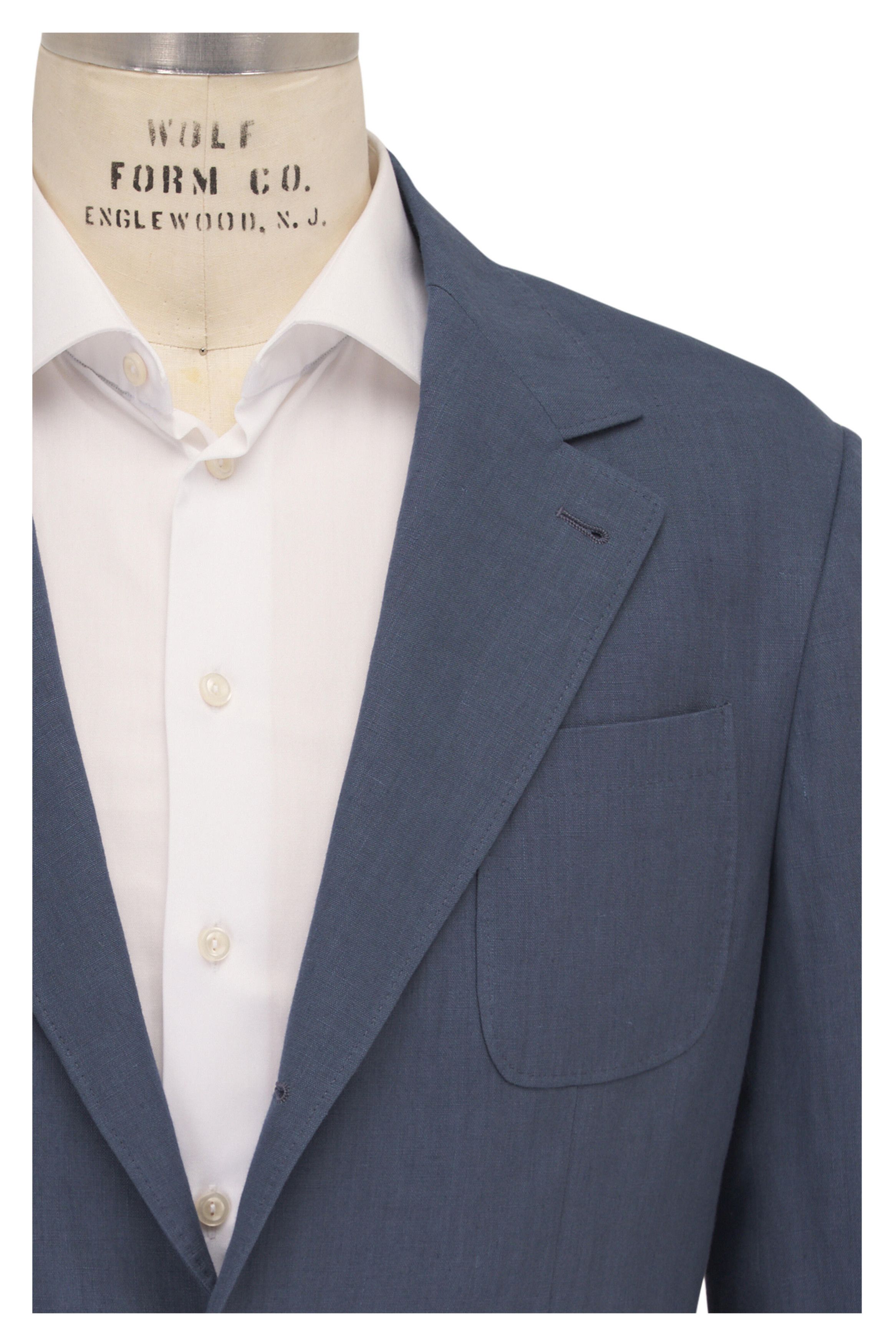 Brunello Cucinelli o1mtch0225 Linen Patch Pocket Sportcoat in Ocean Blue Size US XXL / EU 58 / 5 - 2 Thumbnail