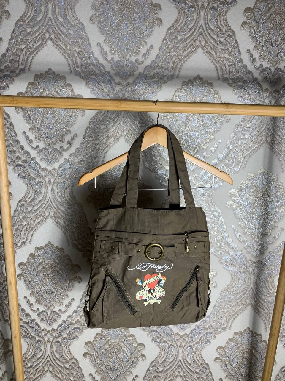 Ed Hardy ハンドバッグ Y2K CHRISTIAN AUDIGIER Y2K Ed Hardy by Christian Audigier Black Red Croc Print Nylon Tote