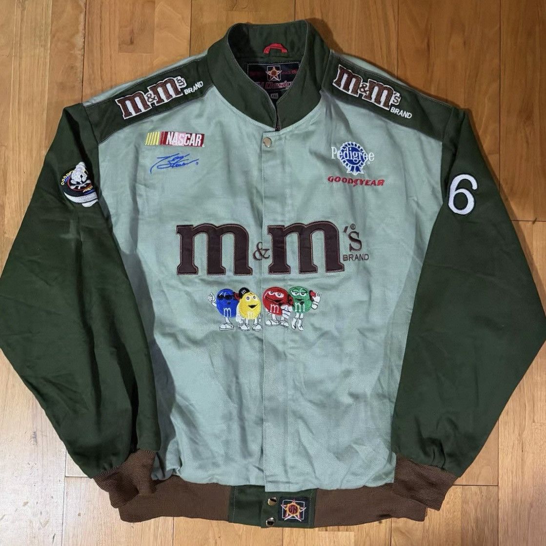 JH Design Vintage Style M&M’s NASCAR Racing Jacket (Remade) – Green Size US XL / EU 56 / 4 - 2 Thumbnail