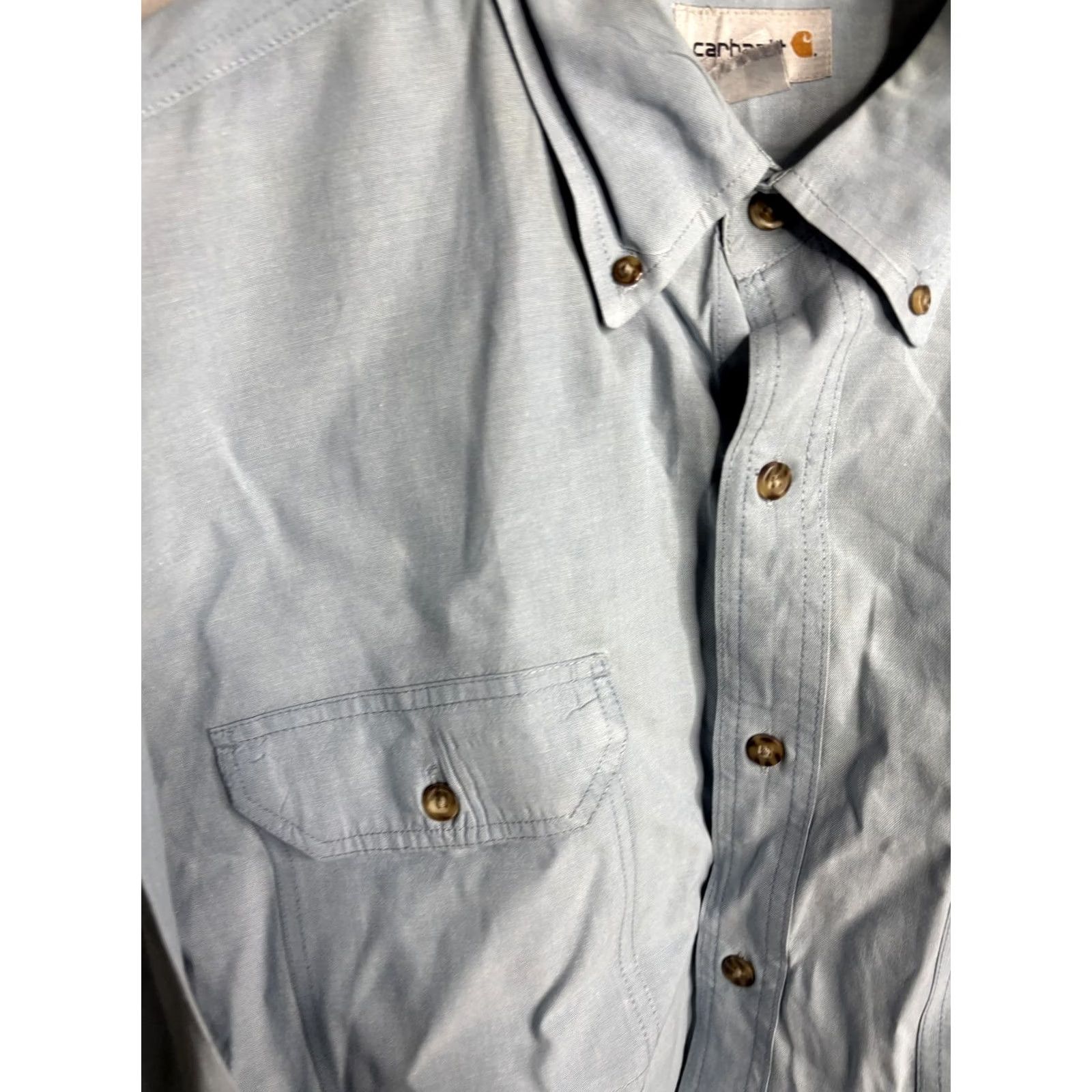 Carhartt Carhartt Shirt Mens 2XL Light Blue Button Down Long Sleeve Workwear S202 CBL Size US XXL / EU 58 / 5 - 3 Thumbnail