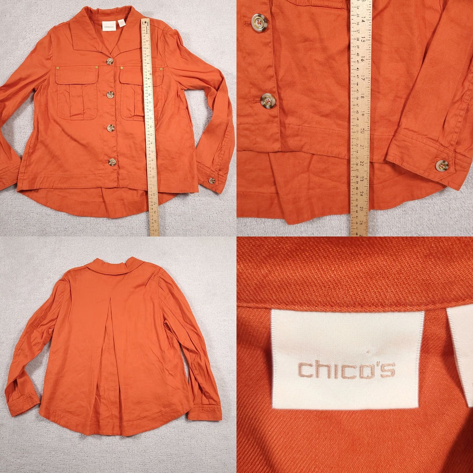 Vintage Chicos Jacket Women's Size S Orange Linen Button Front Collared Basic Jacket Mid-Length Casual Travel Fall Winter Spring Summer Size S / US 4 / IT 40 - 8 Thumbnail