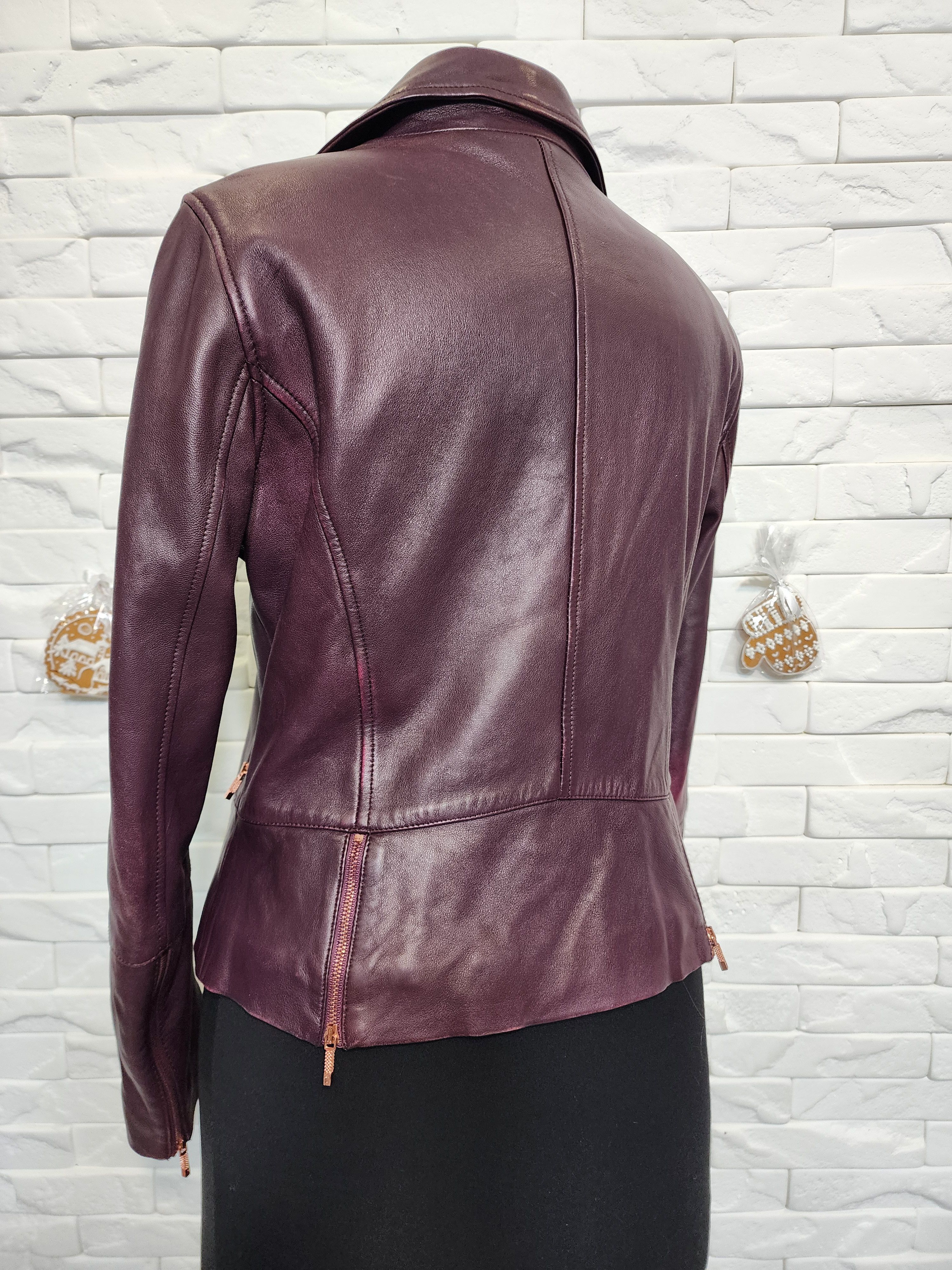 Genuine Leather Purple Leather Jacket: Women's Vintage Biker Jacket Size M / US 6-8 / IT 42-44 - 3 Thumbnail