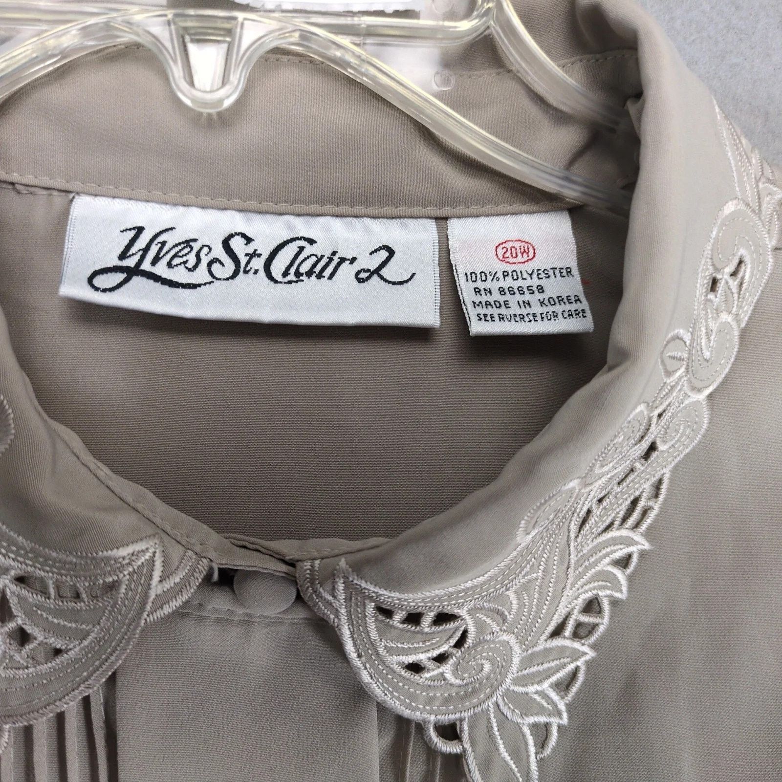 Vintage Yves St Clair Tan Blouse Women's 20W Embroidered Lace Collar Size 3XL / US 20-22 - 3 Thumbnail