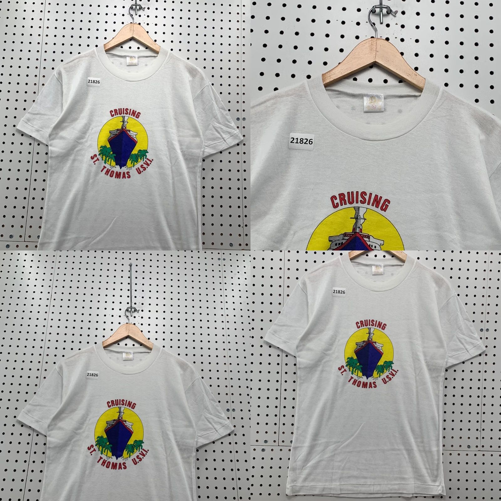 Fruit Of The Loom VINTAGE Cruising ST Thomas Shirt Mens Large White Single Stitch 19x28 Size US L / EU 52-54 / 3 - 8 Thumbnail
