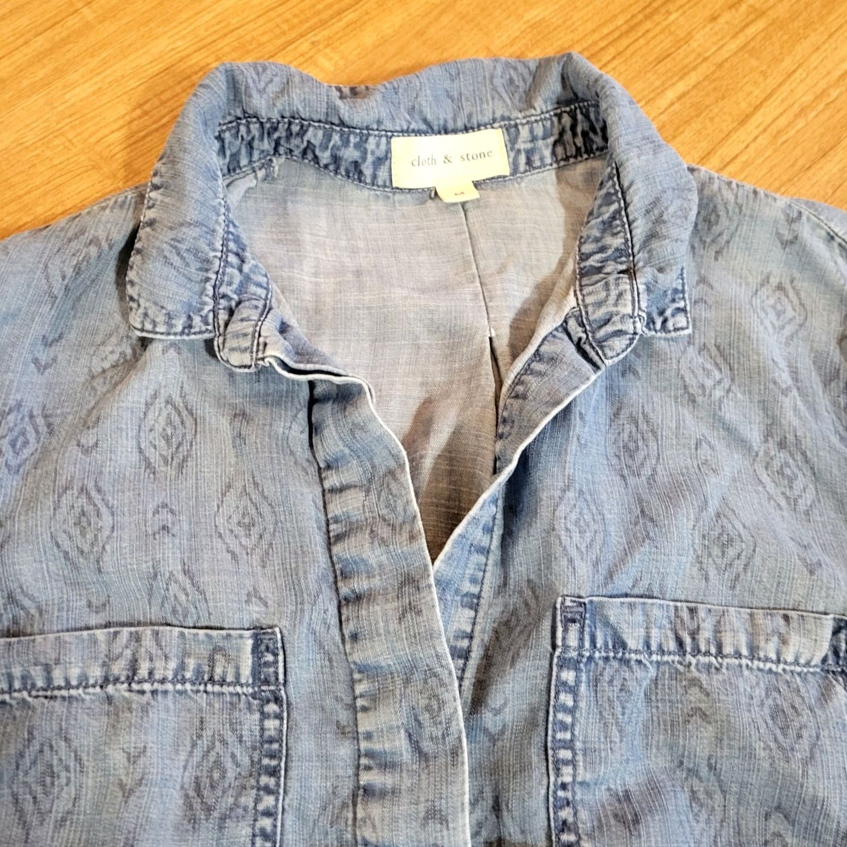 Denime Cloth & Stone Top Shirt Womens Medium Blue Chambray Southwest Aztec Casual Shirt Womens M Blue Southwestern Pattern Button Front Blouse Size M / US 6-8 / IT 42-44 - 3 Thumbnail