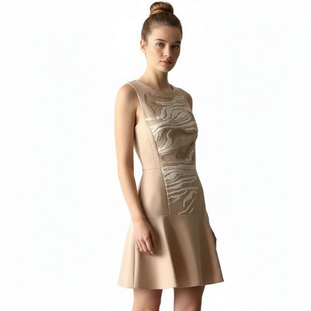 Tibi Tibi Beige Crew Neck Sleeveless Mini Dress, US6 Size M / US 6-8 / IT 42-44 - 4 Thumbnail
