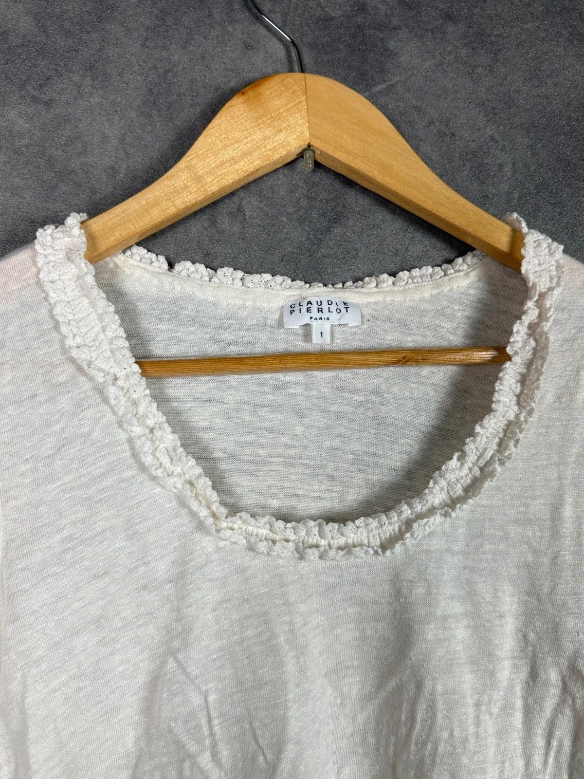Vintage Claudie Pierlot Paris Linen Blouse Cream Lace Size S / US 4 / IT 40 - 2 Thumbnail