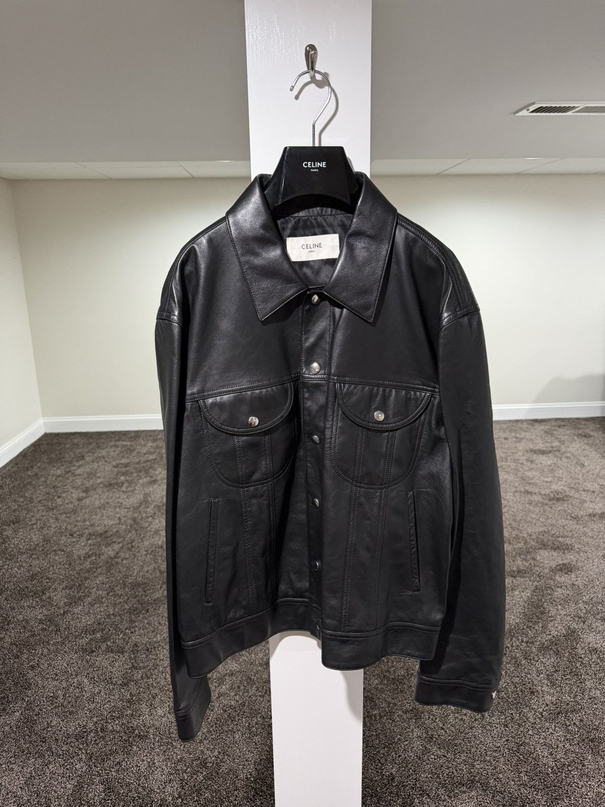 Celine Celine x Hedi SS23 Runway Bauhaus Leather Trucker Jacket Size US XL / EU 56 / 4 - 1 Thumbnail
