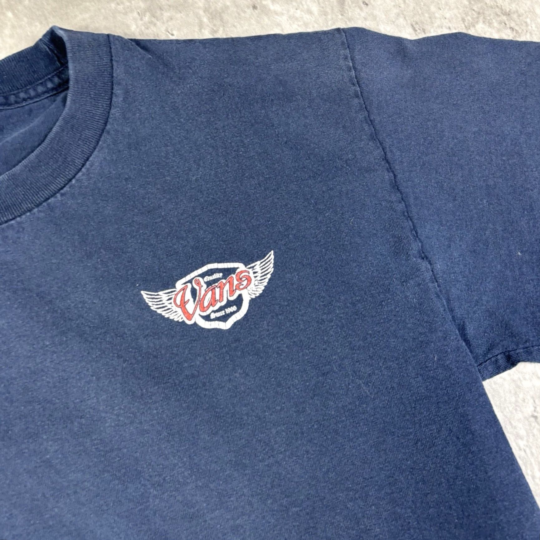 Vans VINTAGE Vans T Shirt Mens S Blue Graphic Print 90s Grunge Skateboarding Promo Short Sleeve Crew Neck Double-Sided Size US S / EU 44-46 / 1 - 5 Thumbnail