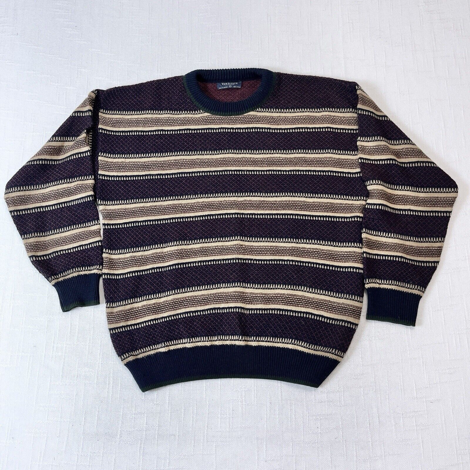 Van retailer Heusen Striped Crewneck Sweater Knit Long Sleeves Multicolor Men's Size XL